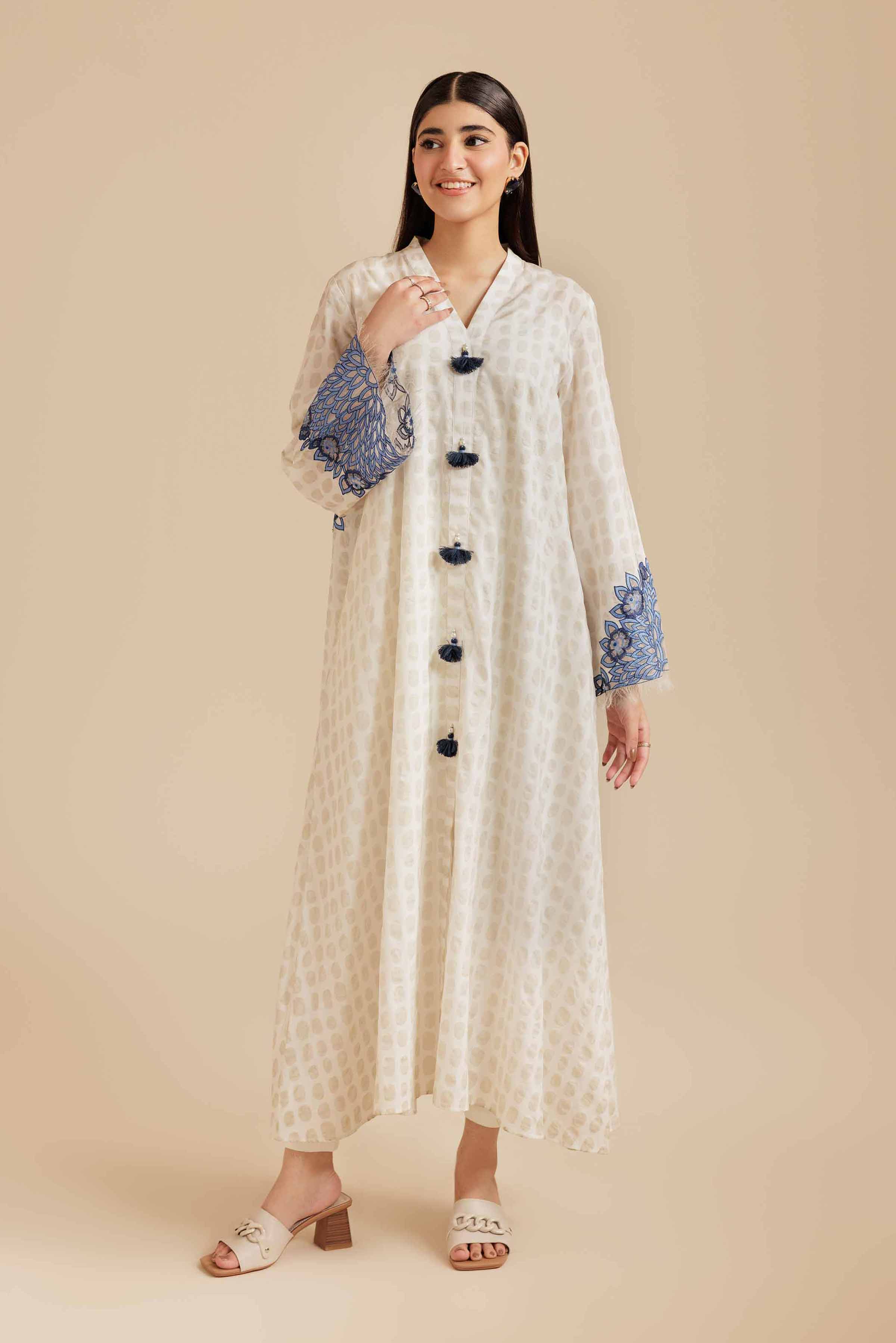 Embroidered Shirt - AS25-111 Ready To Wear White Burnout 1PC Embroidered
