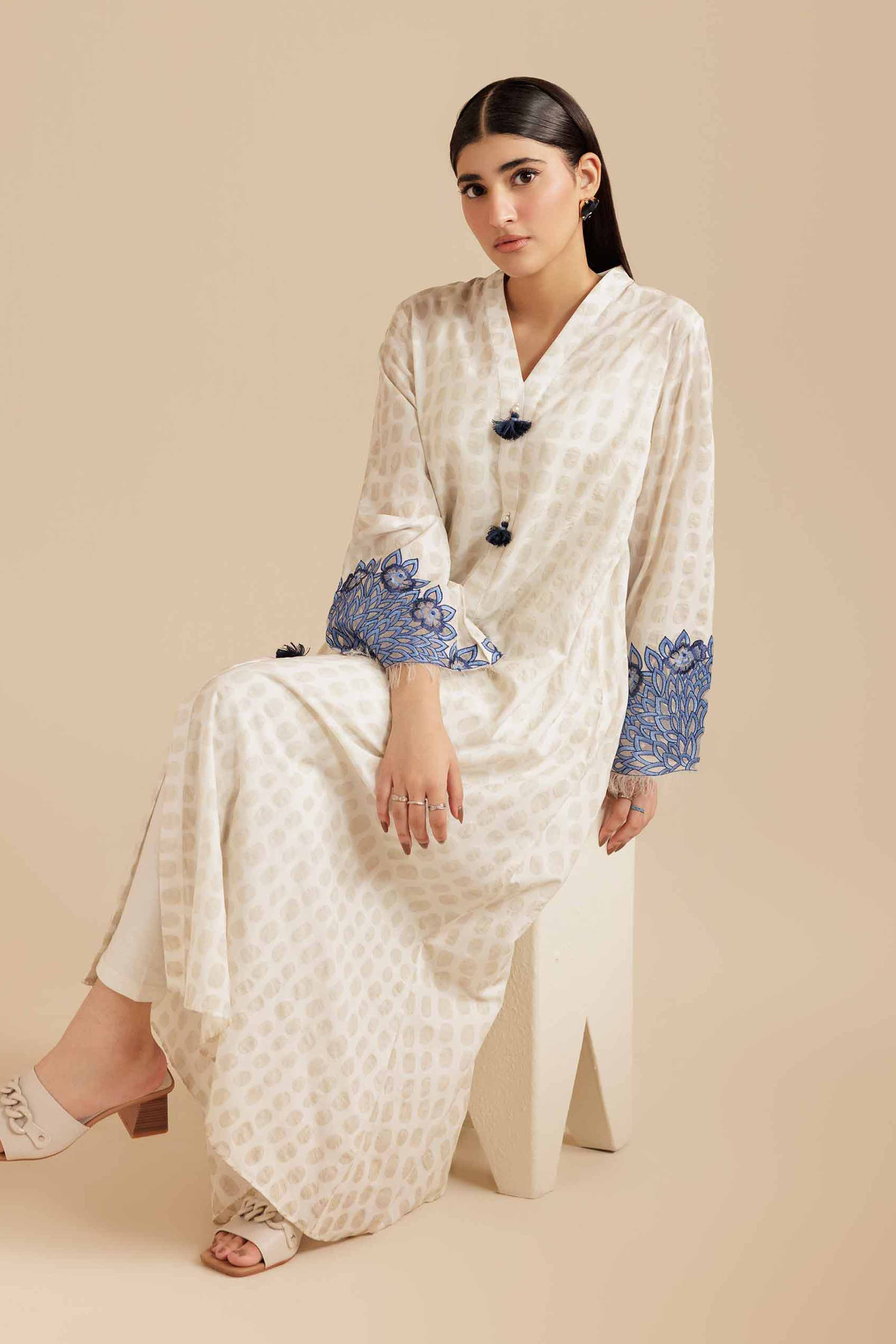 Embroidered Shirt - AS25-111 Ready To Wear White Burnout 1PC Embroidered
