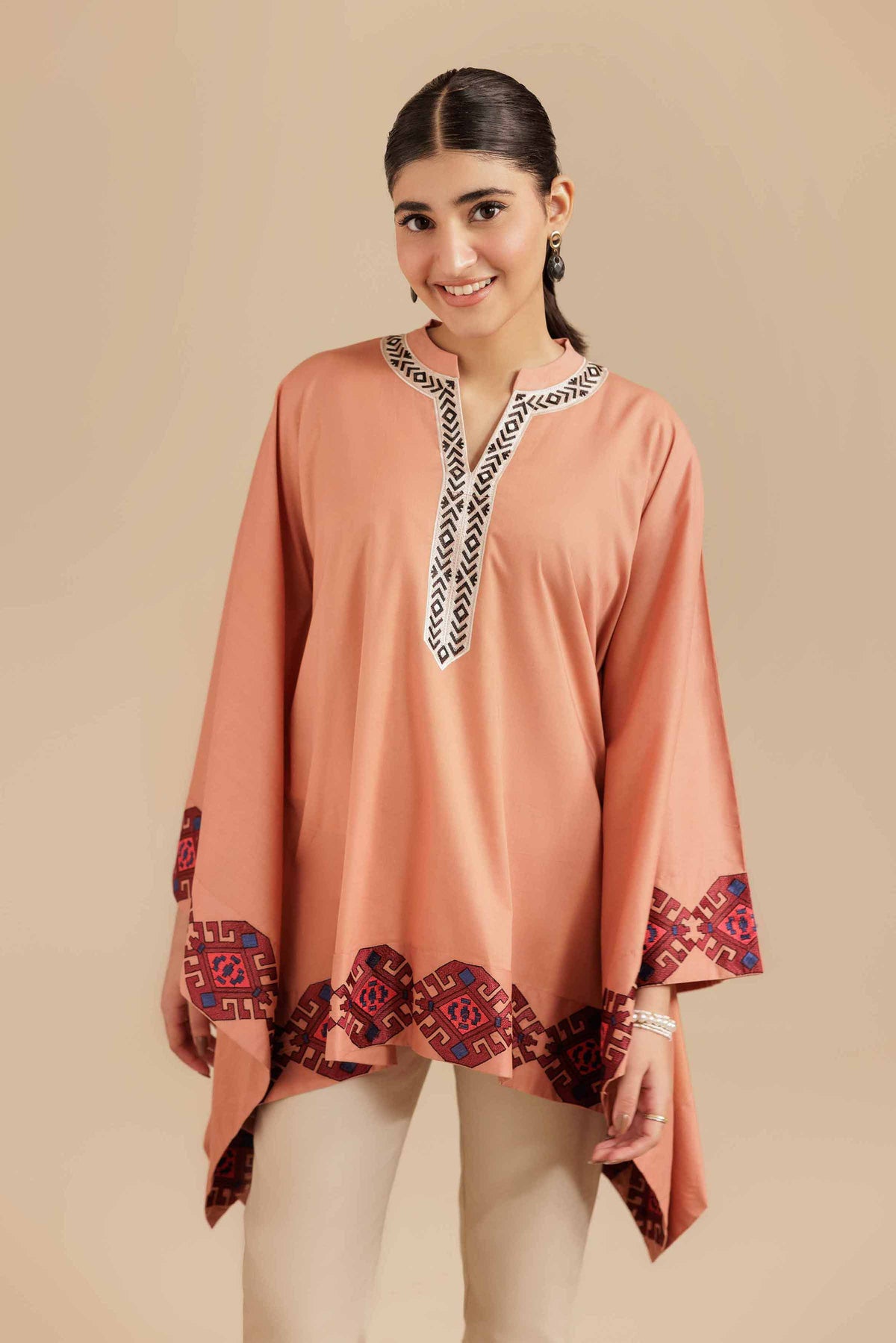 Embroidered Tunic - AS25-112 Red Cambric 1PC Embroidered Nishat Australia