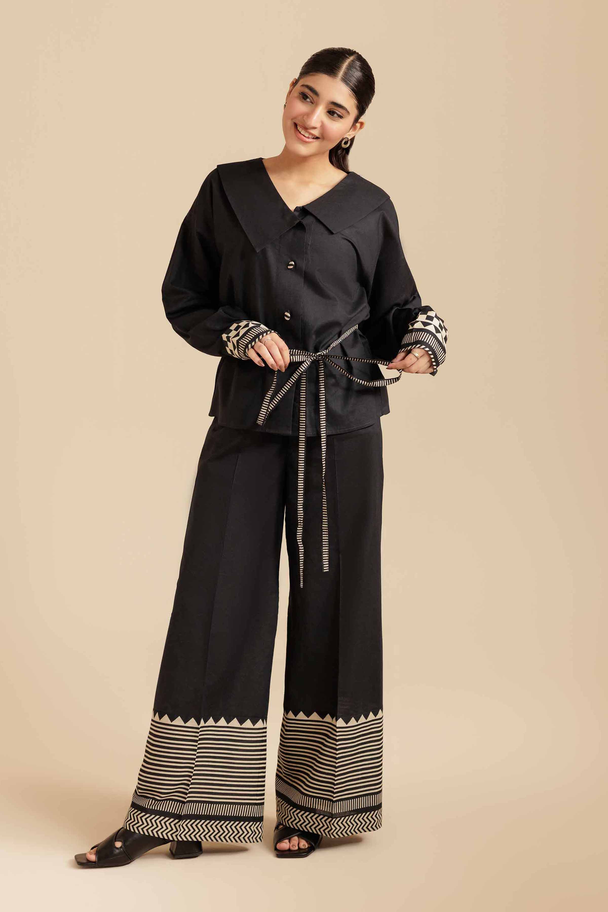 2 Piece - Printed Suit - AS25-121 Ready To Wear Black Cambric 2PC Printed
