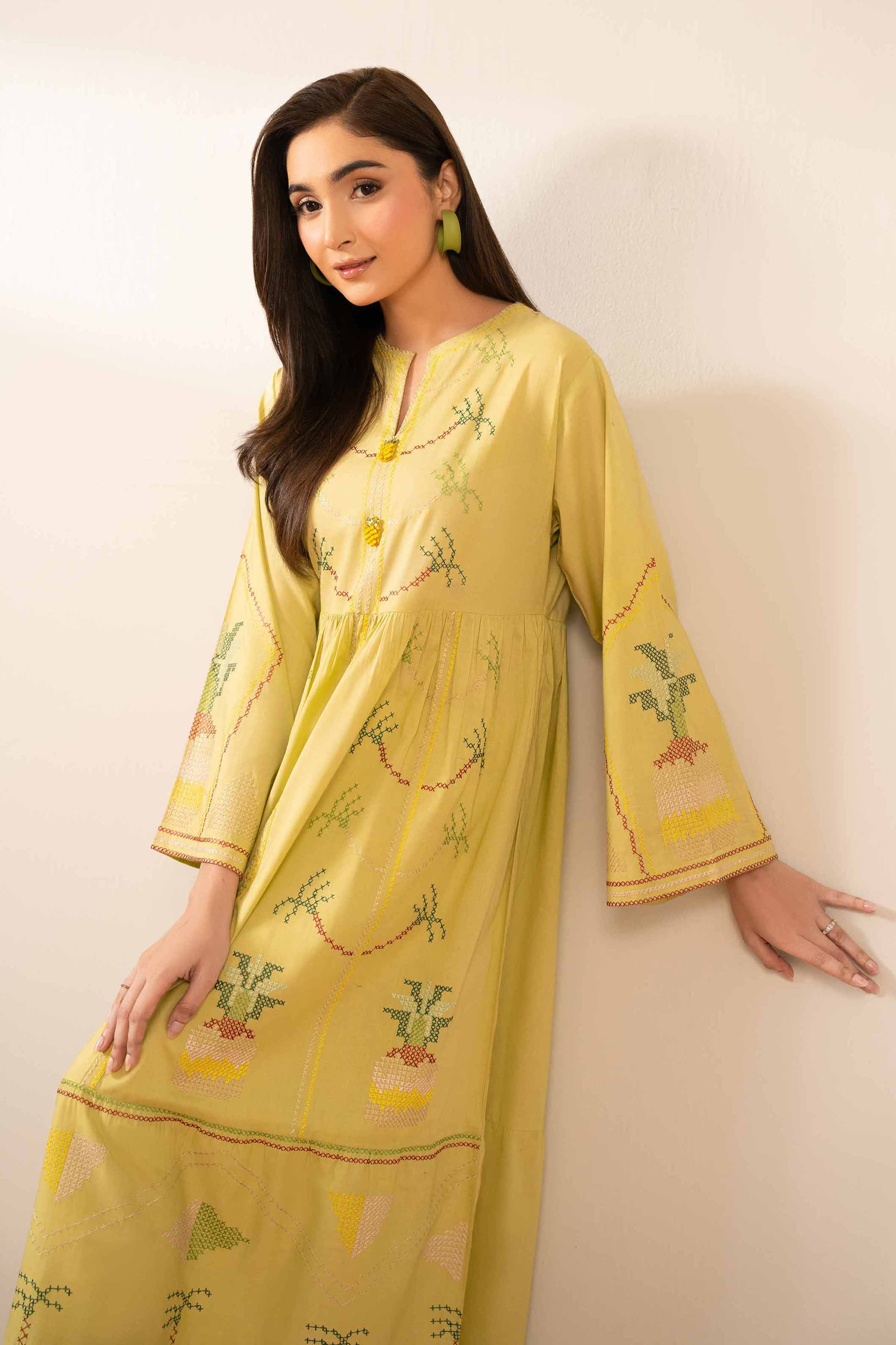 Embroidered Dress - AS25-83 Ready To Wear Green Cambric 1PC Embroidered