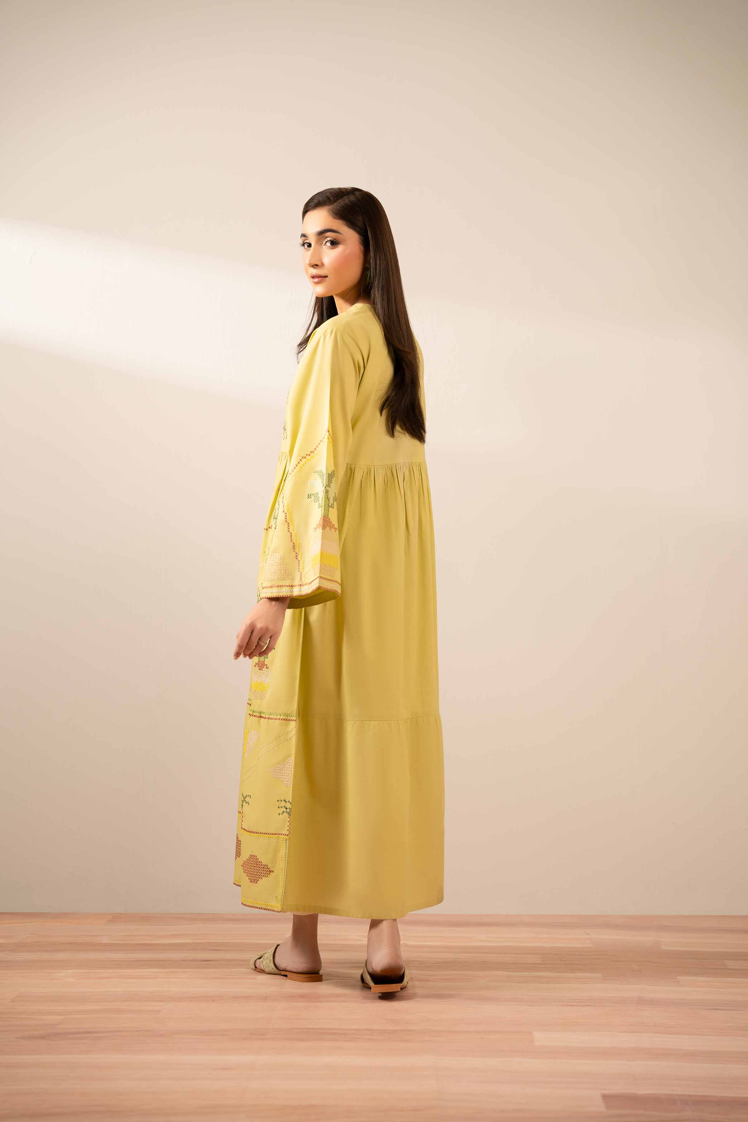 Embroidered Dress - AS25-83 Ready To Wear Green Cambric 1PC Embroidered