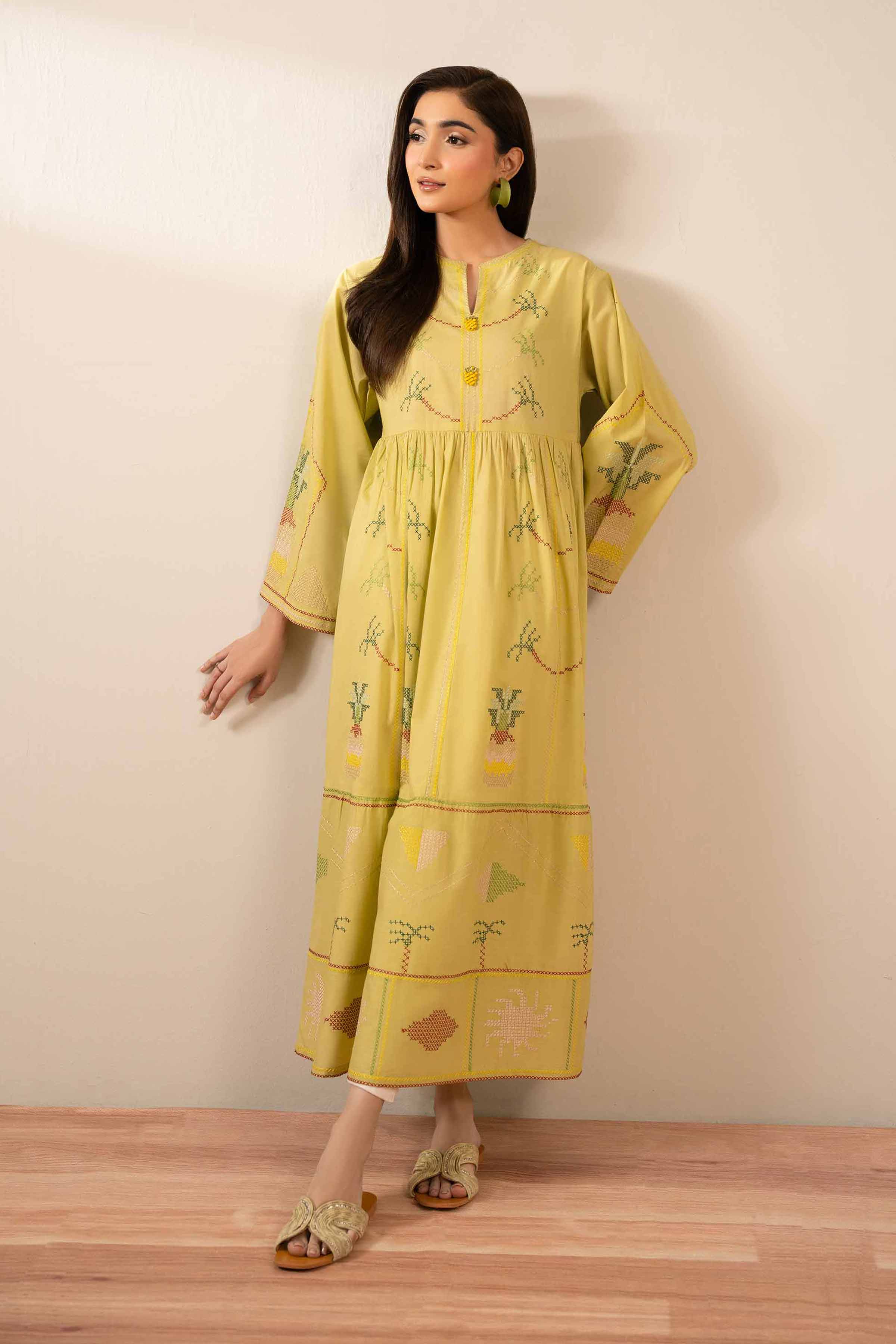 Embroidered Dress - AS25-83 Ready To Wear Green Cambric 1PC Embroidered
