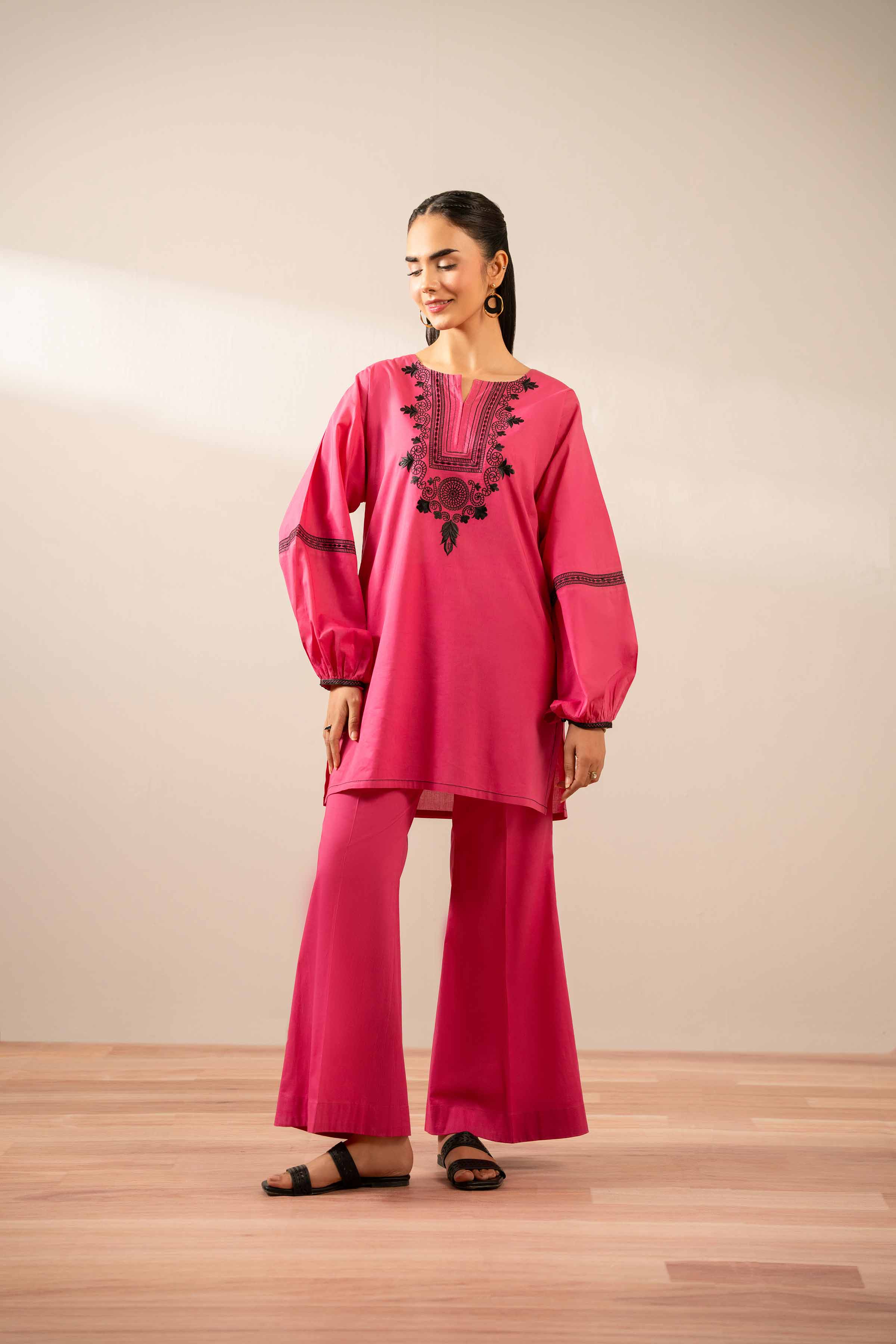 2 Piece - Embroidered Suit - AS25-84 Ready To Wear Pink Cambric 2PC Embroidered