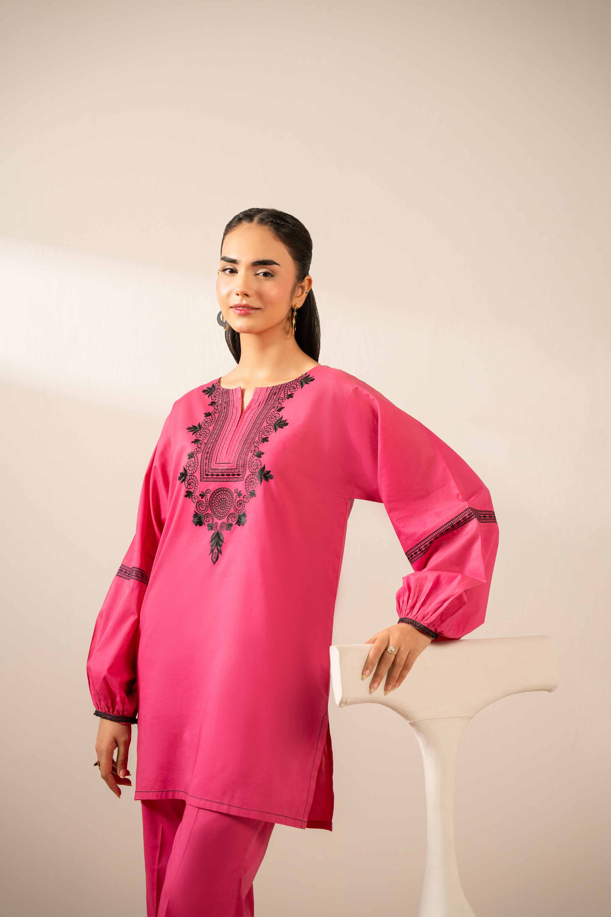 2 Piece - Embroidered Suit - AS25-84 Ready To Wear Pink Cambric 2PC Embroidered