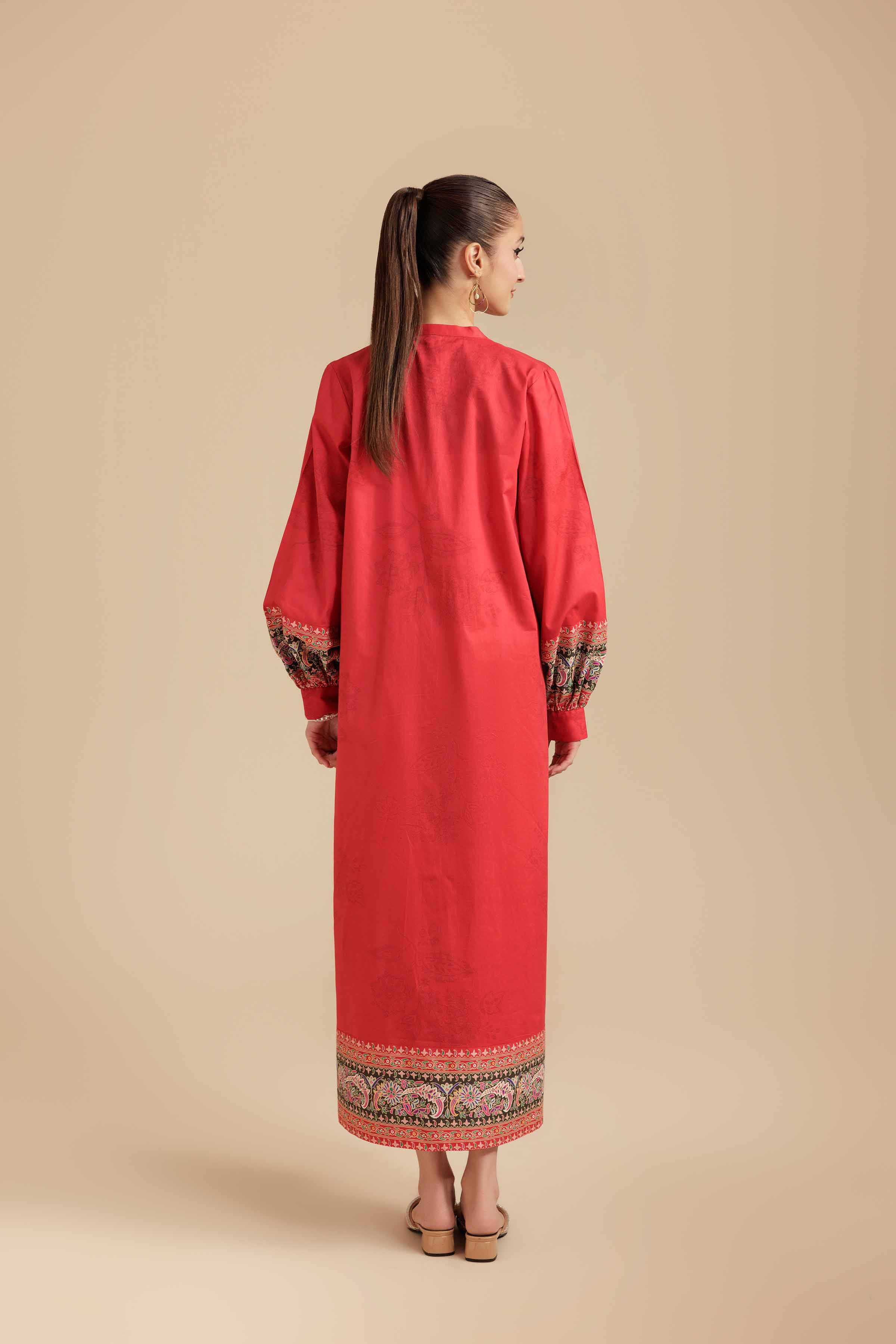 Printed Dress - AS25-98 Ready To Wear Red Cambric 1PC Printed