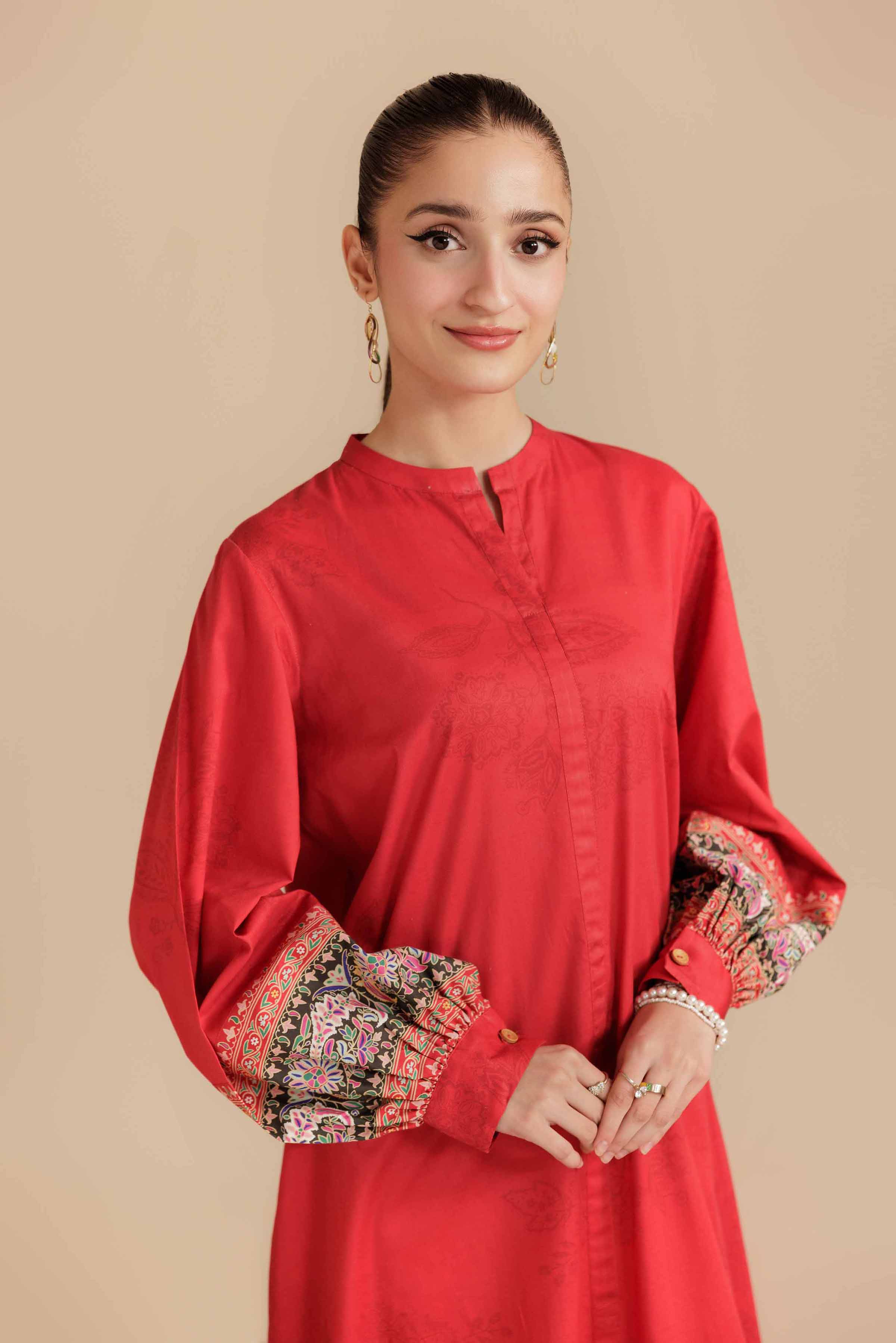 Printed Dress - AS25-98 Ready To Wear Red Cambric 1PC Printed