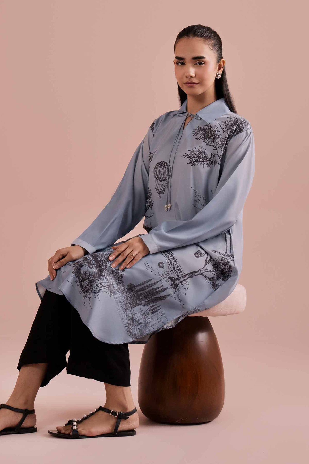 Printed Tunic - AS26-11 Blue Silk 1PC Printed Nishat Australia
