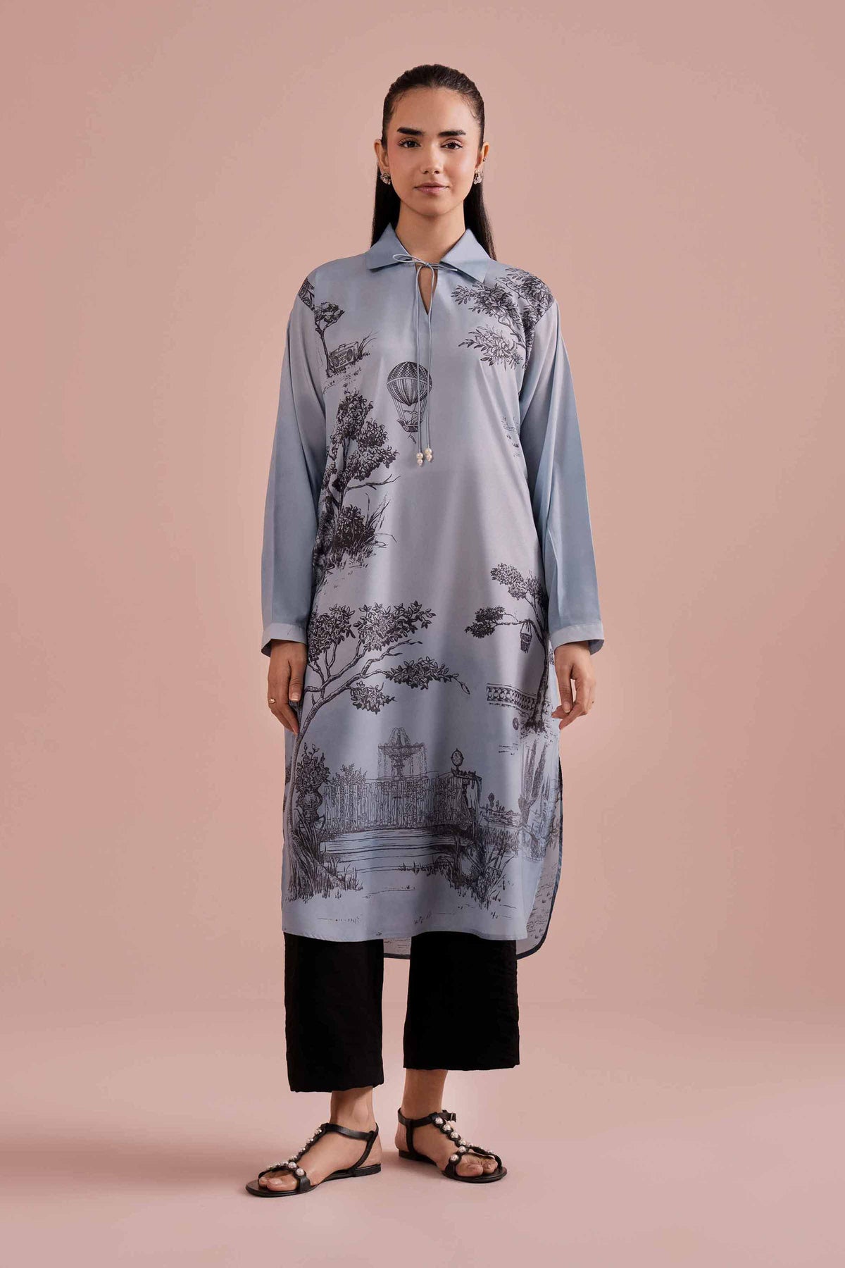 Printed Tunic - AS26-11 Blue Silk 1PC Printed Nishat Australia