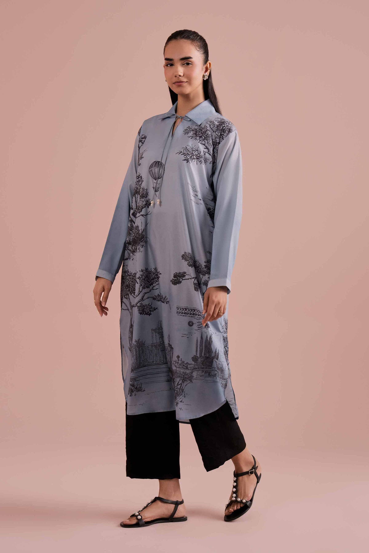Printed Tunic - AS26-11 Blue Silk 1PC Printed Nishat Australia