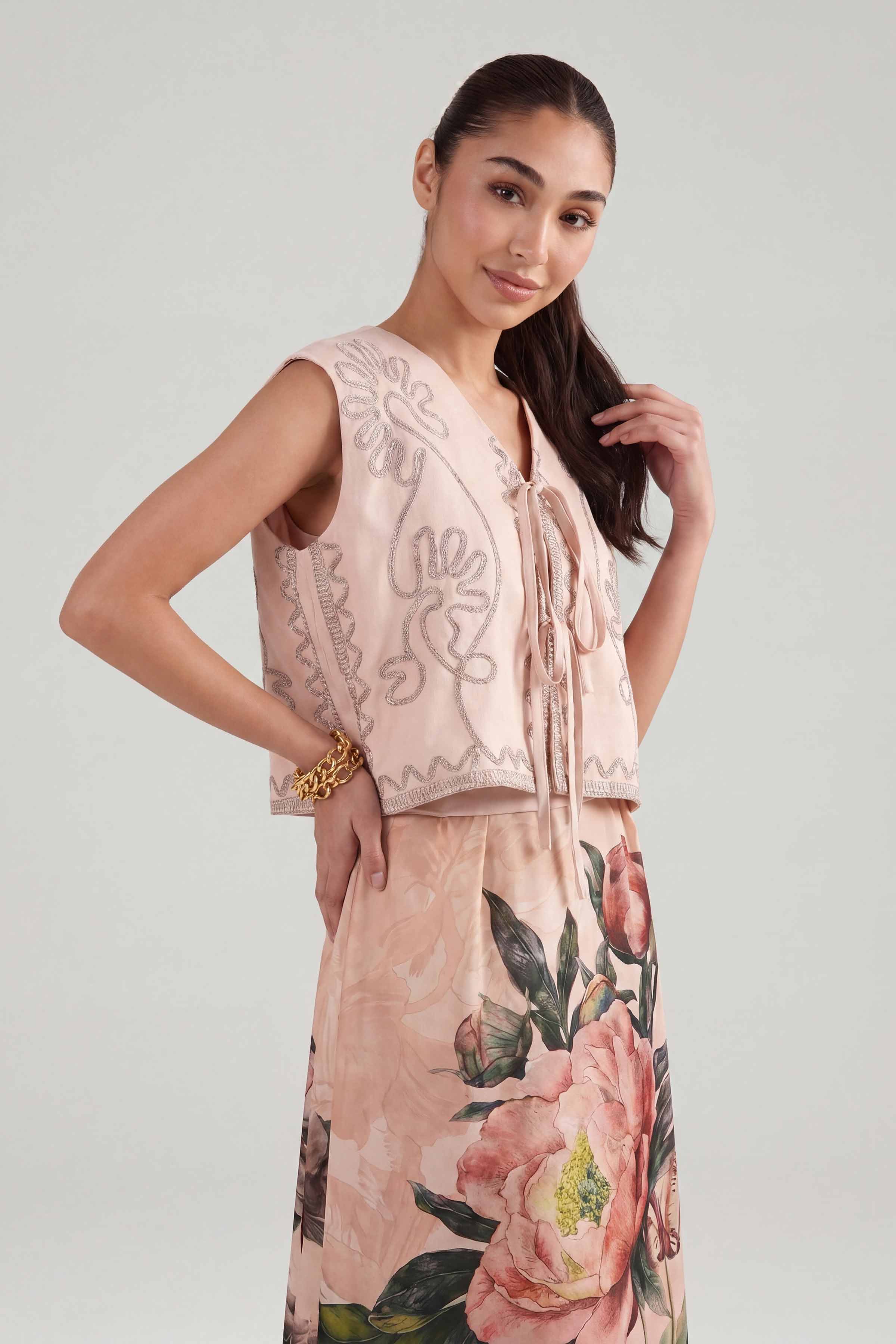 2 Piece - Embroidered Suit - AS26-12 Beige Silk 2PC Embroidered Nishat Australia