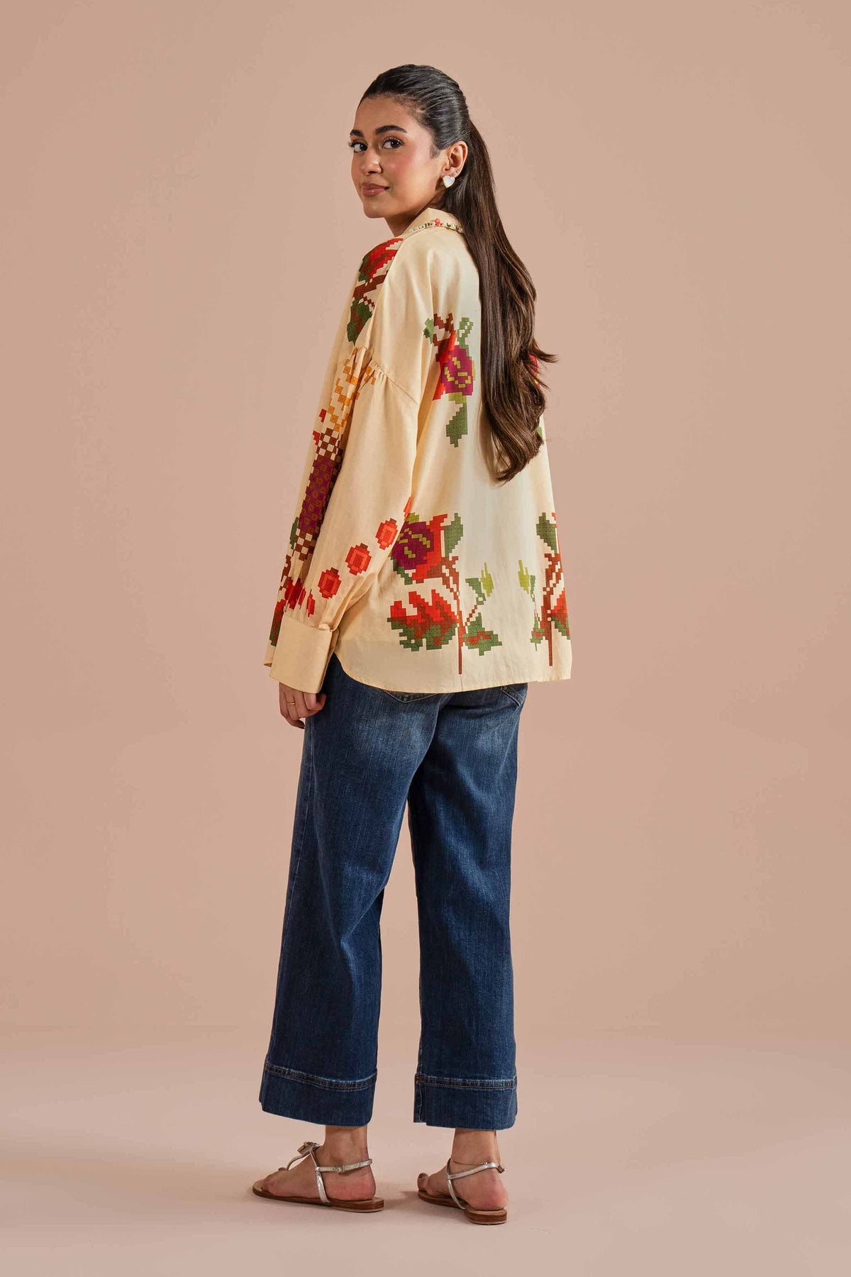 Printed Shirt - AS26-18 Beige Cambric 1PC Printed Nishat Australia