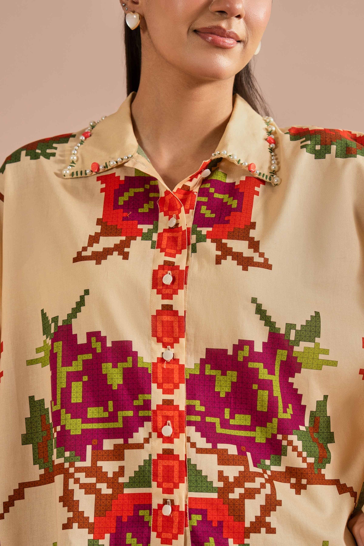 Printed Shirt - AS26-18 Beige Cambric 1PC Printed Nishat Australia