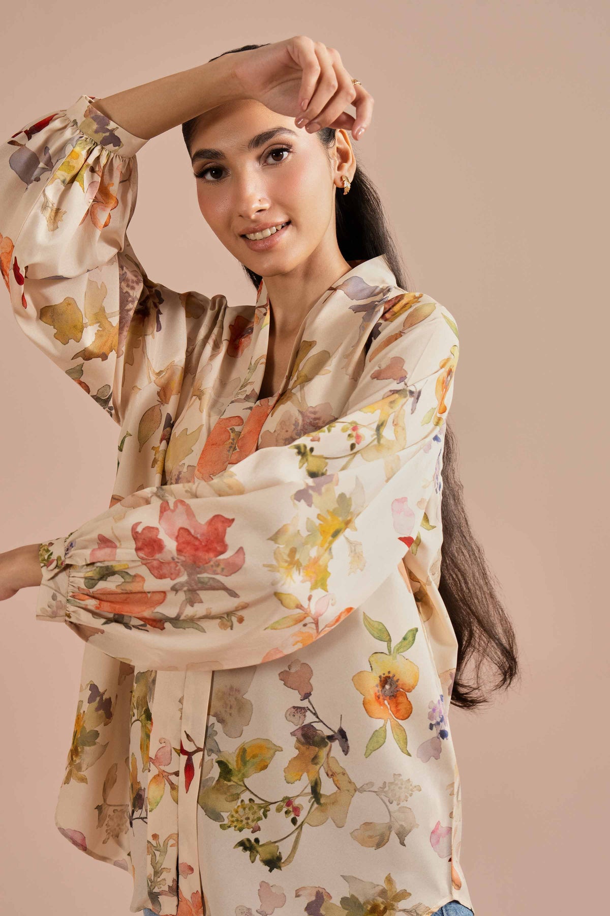 Printed Tunic - AS26-31 Beige Silk 1PC Printed Nishat Australia