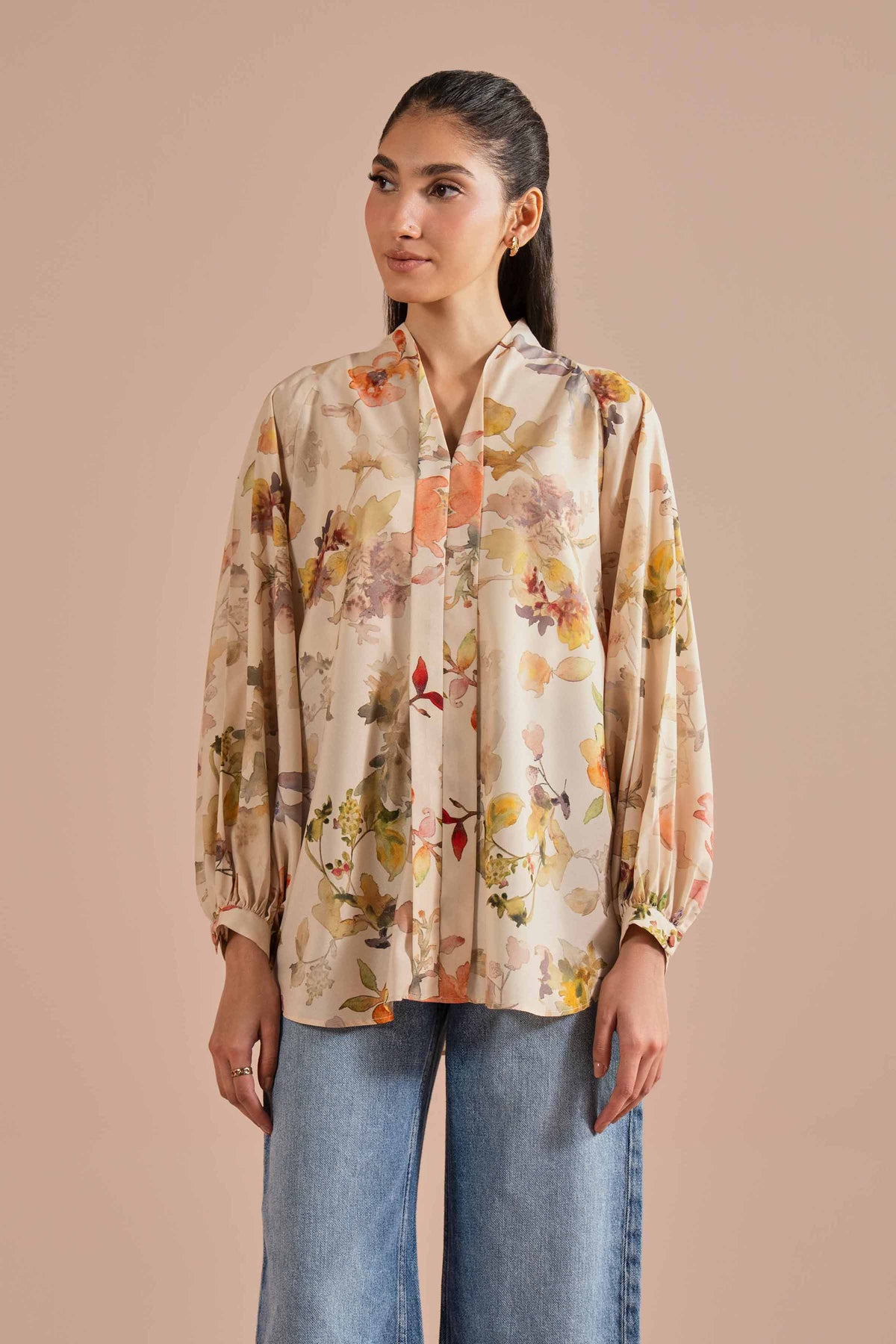 Printed Tunic - AS26-31 Beige Silk 1PC Printed Nishat Australia
