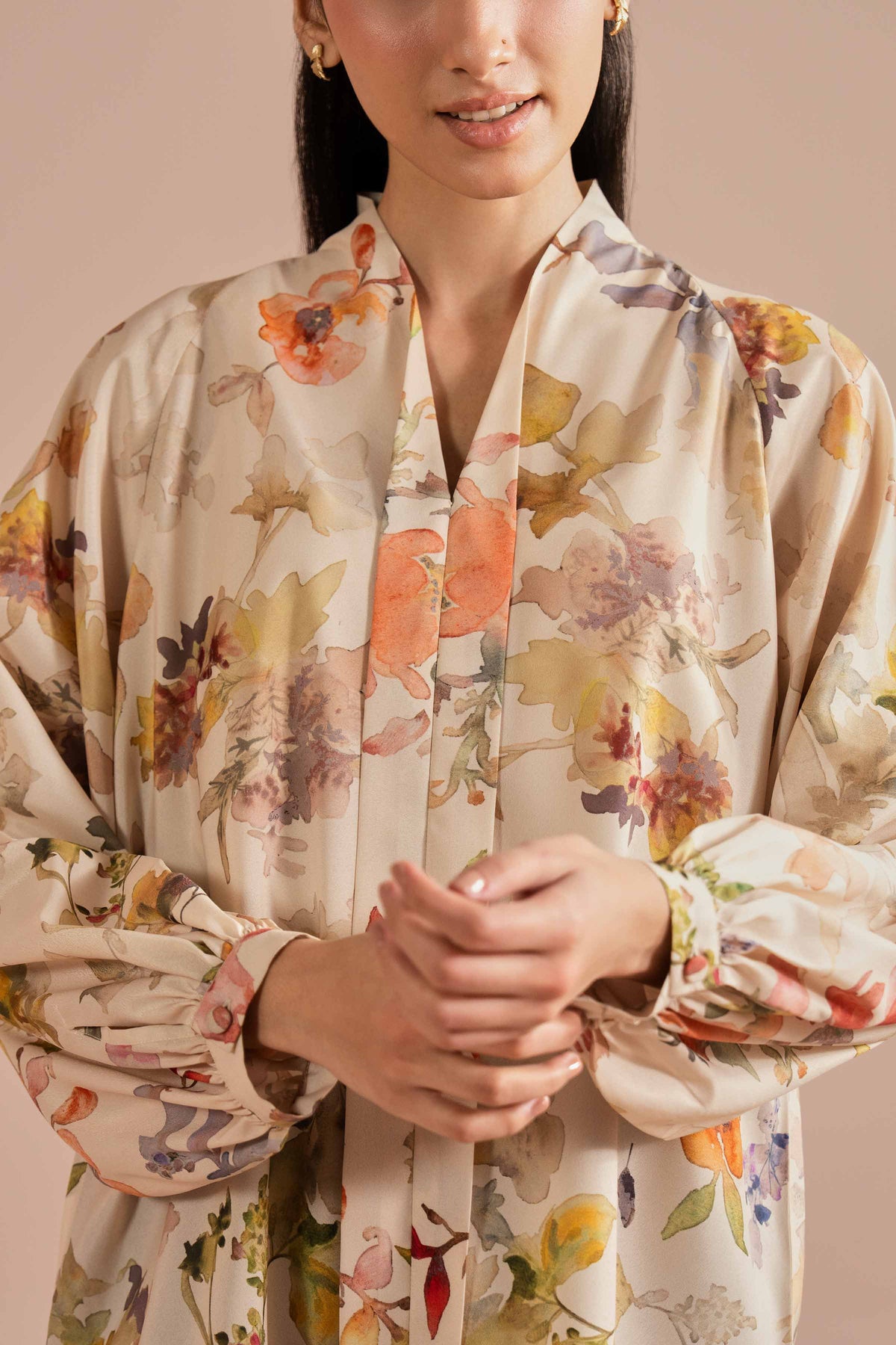 Printed Tunic - AS26-31 Beige Silk 1PC Printed Nishat Australia