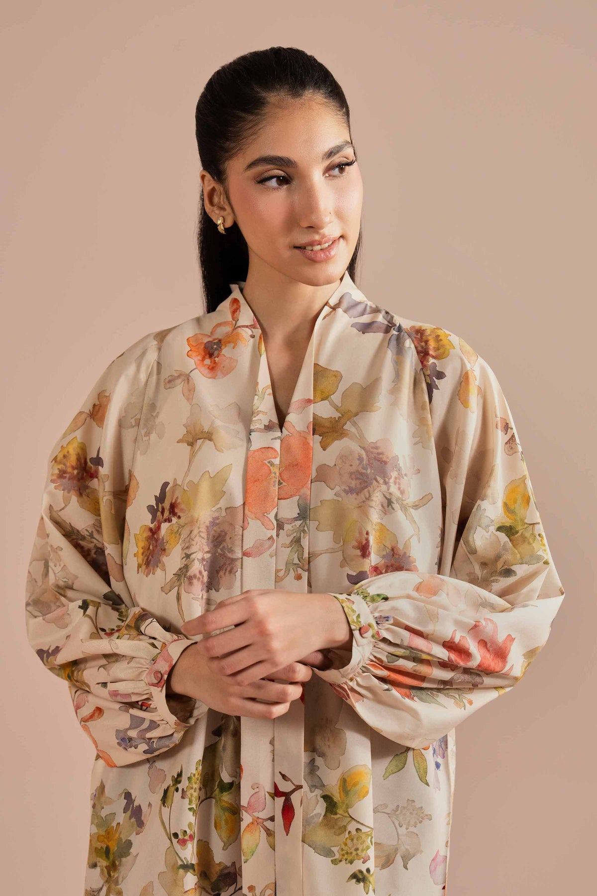 Printed Tunic - AS26-31 Beige Silk 1PC Printed Nishat Australia