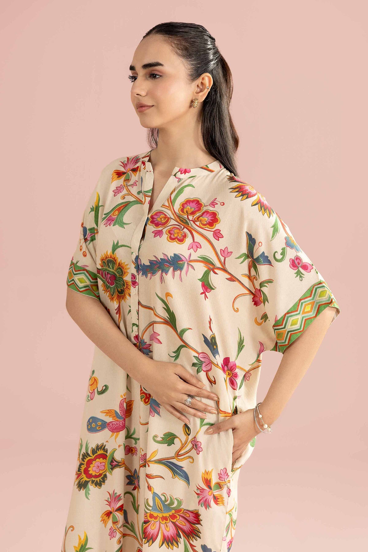 Printed Shirt - AS26-36 Beige Dobby 1PC Printed Nishat Australia