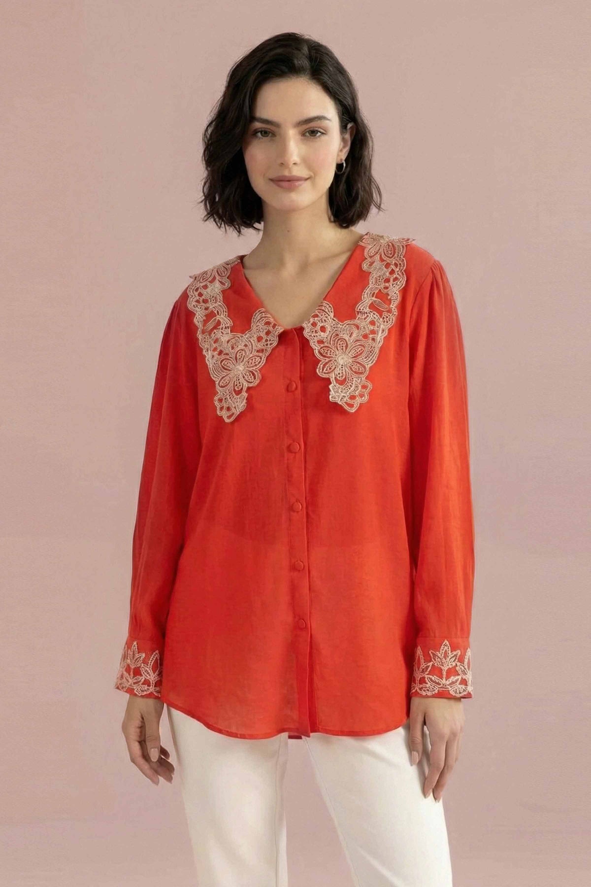 Embroidered Tunic - AS26-70 Orange Fine Crepe 1PC Embroidered Nishat Australia