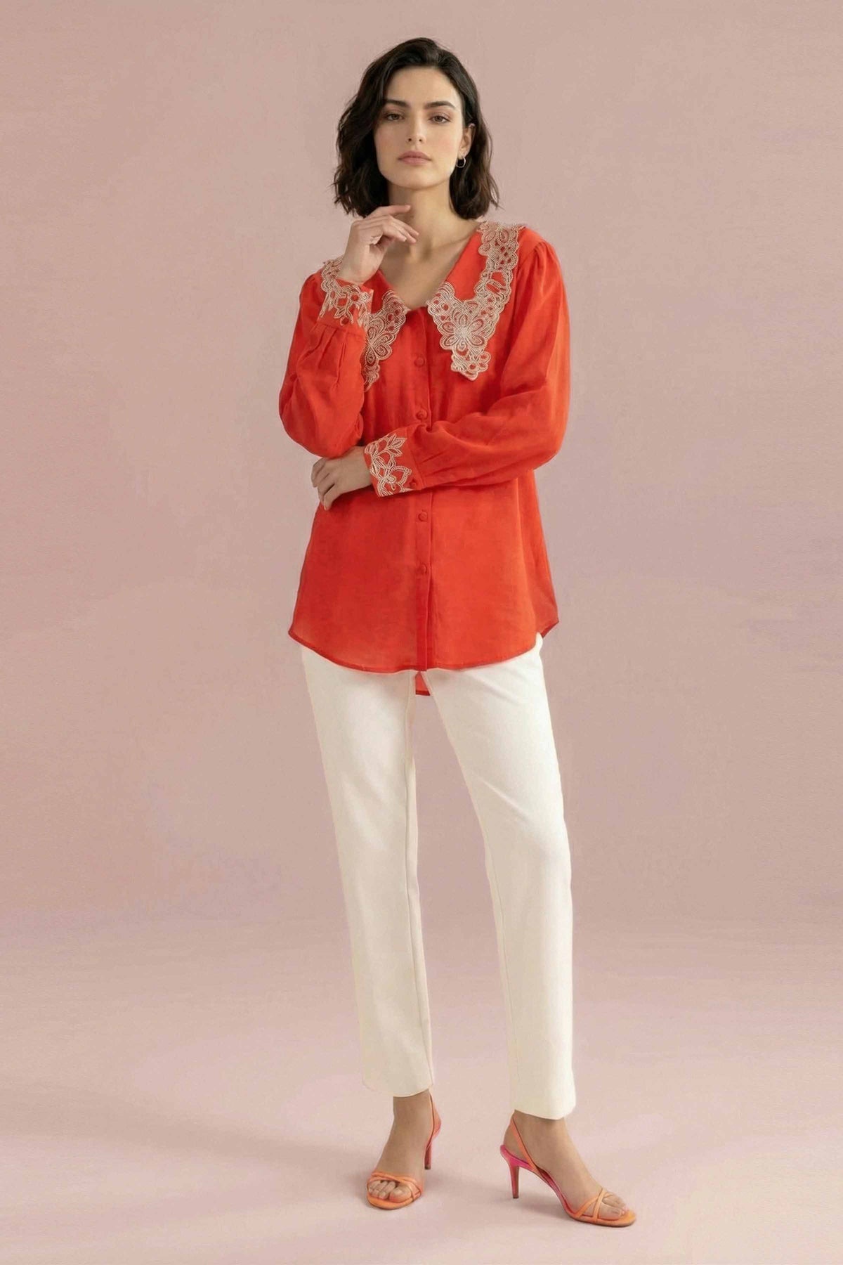 Embroidered Tunic - AS26-70 Orange Fine Crepe 1PC Embroidered Nishat Australia