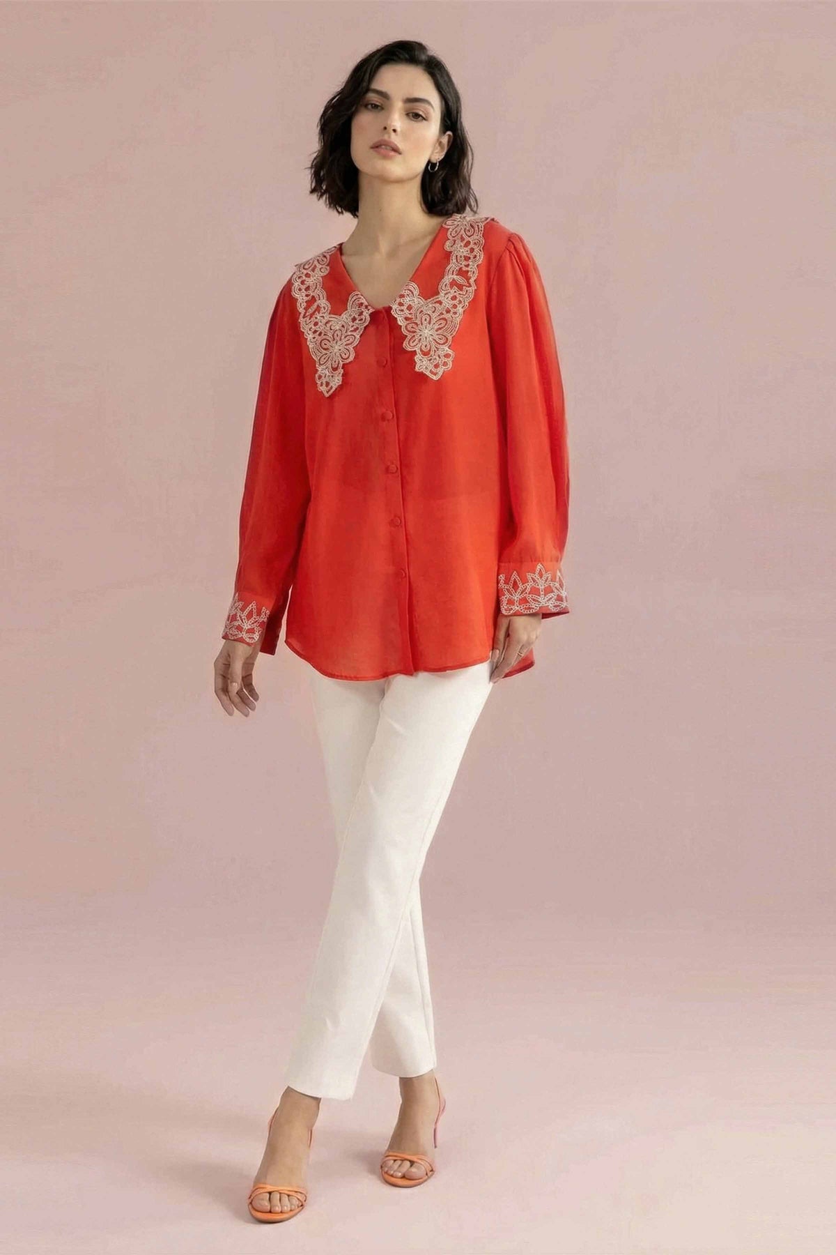 Embroidered Tunic - AS26-70 Orange Fine Crepe 1PC Embroidered Nishat Australia
