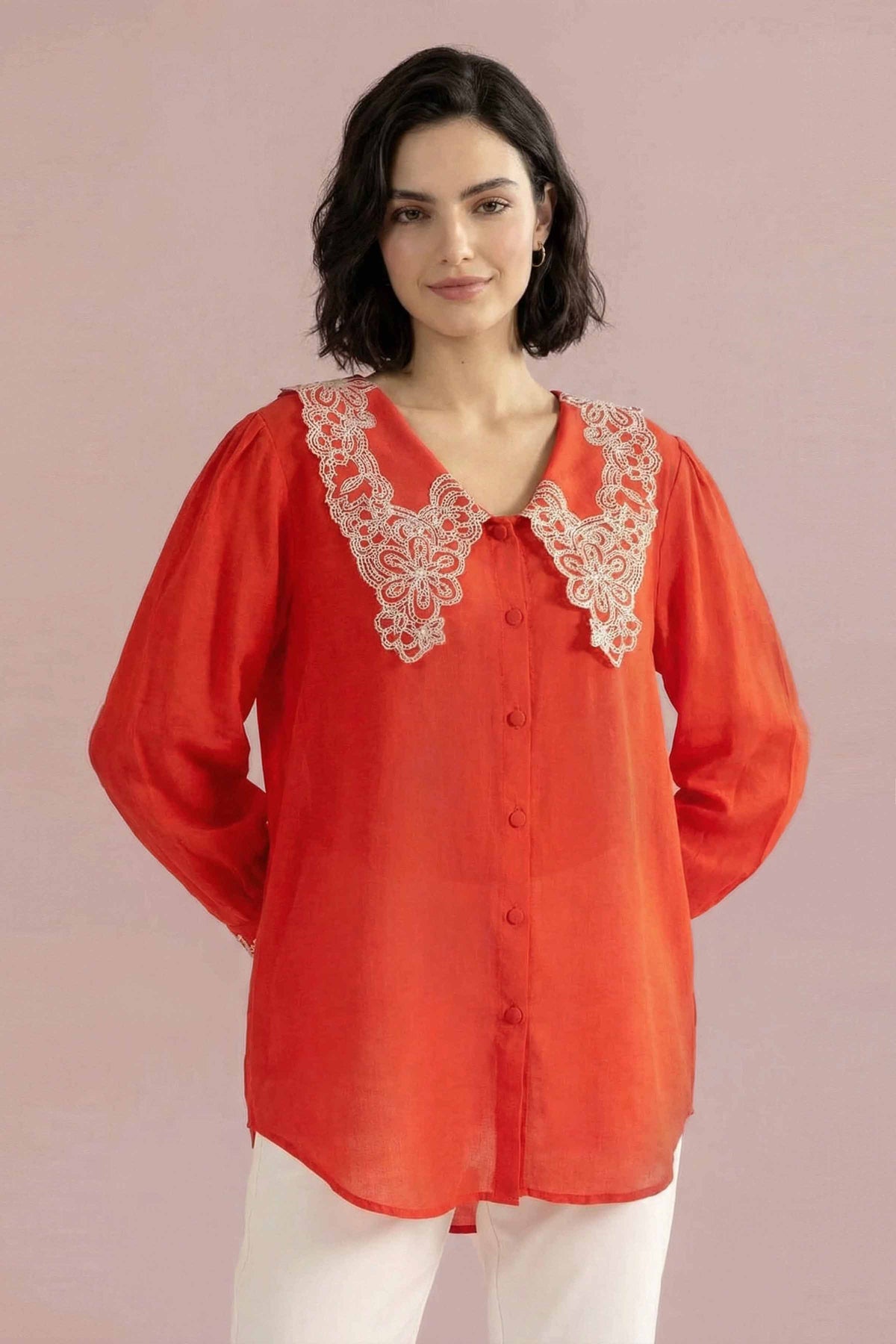 Embroidered Tunic - AS26-70 Orange Fine Crepe 1PC Embroidered Nishat Australia