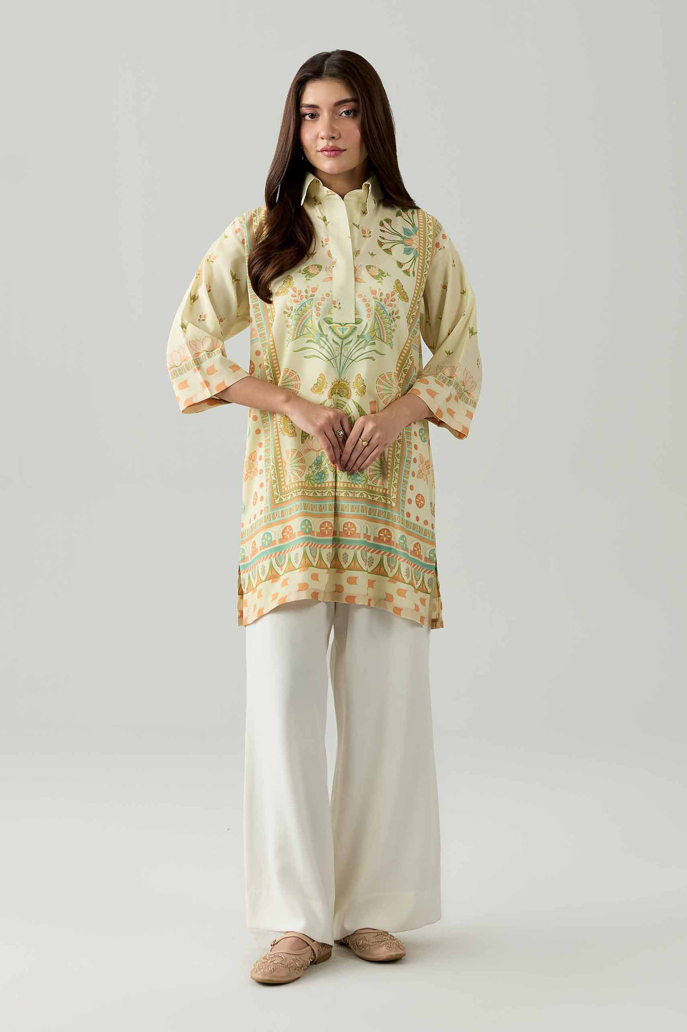 Printed Tunic - AS26-76 Beige Silk 1PC Printed Nishat Australia