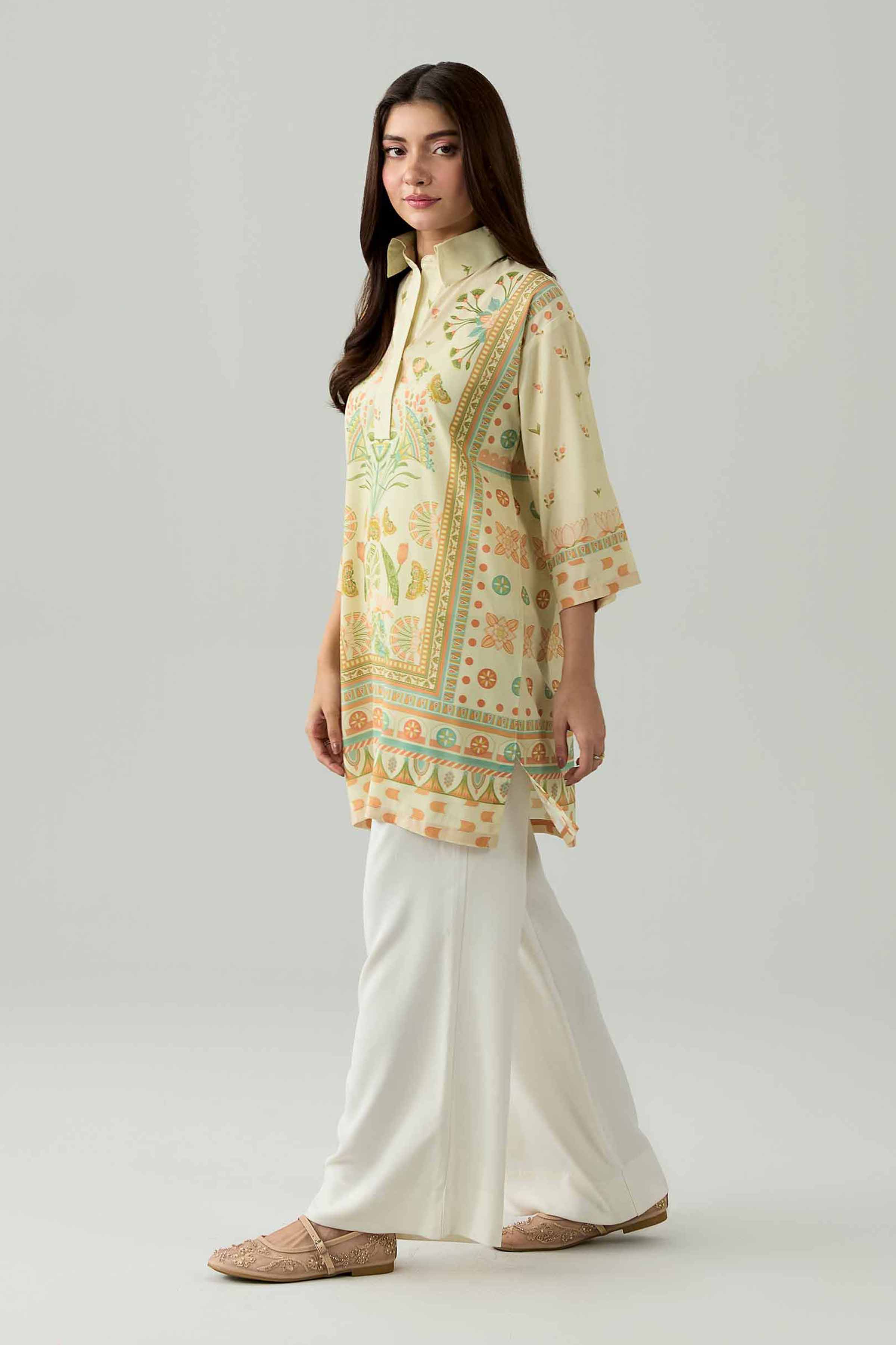 Printed Tunic - AS26-76 Beige Silk 1PC Printed Nishat Australia