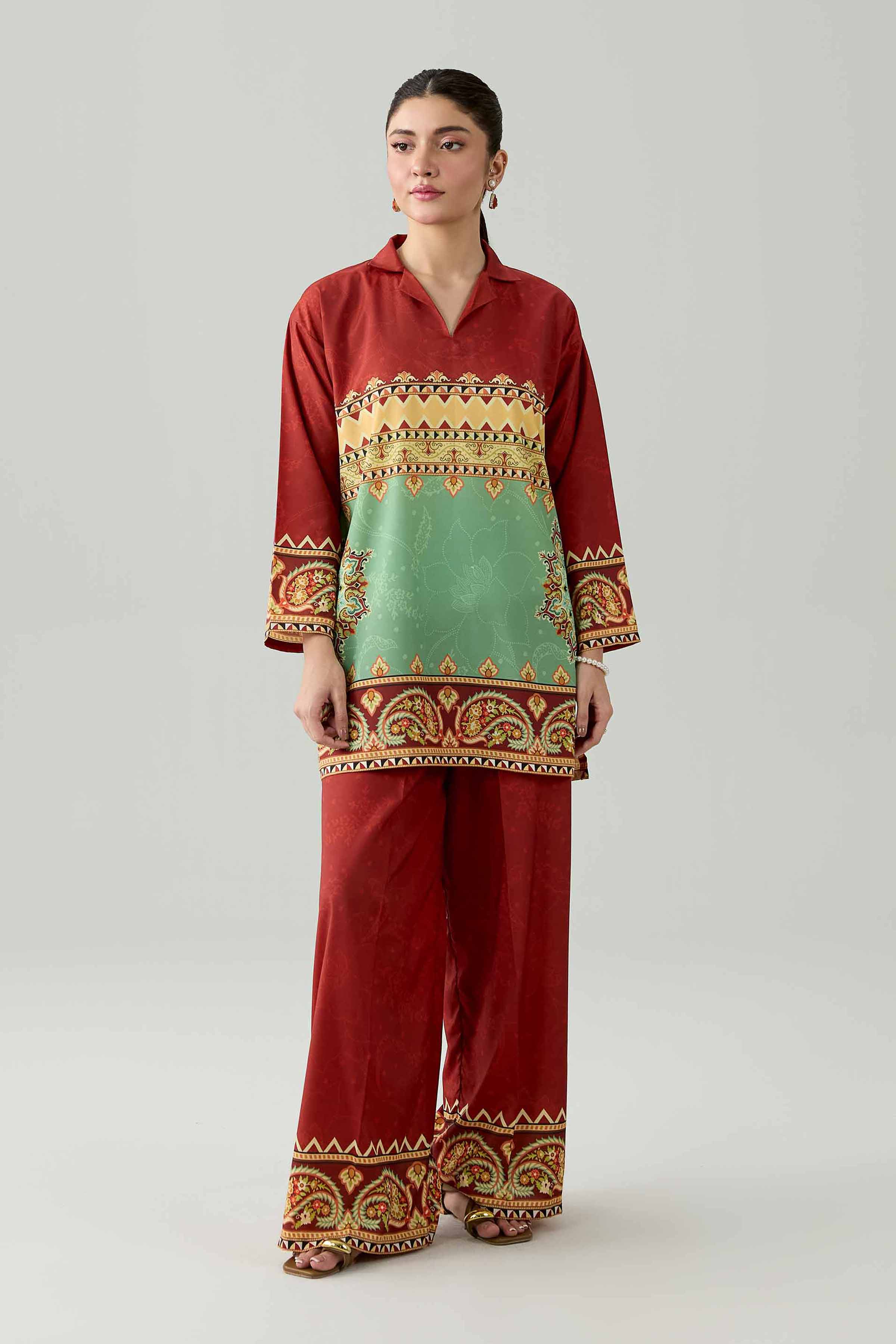 2 Piece - Printed Suit - AS26-77 Red Silk 2PC Printed Nishat Australia