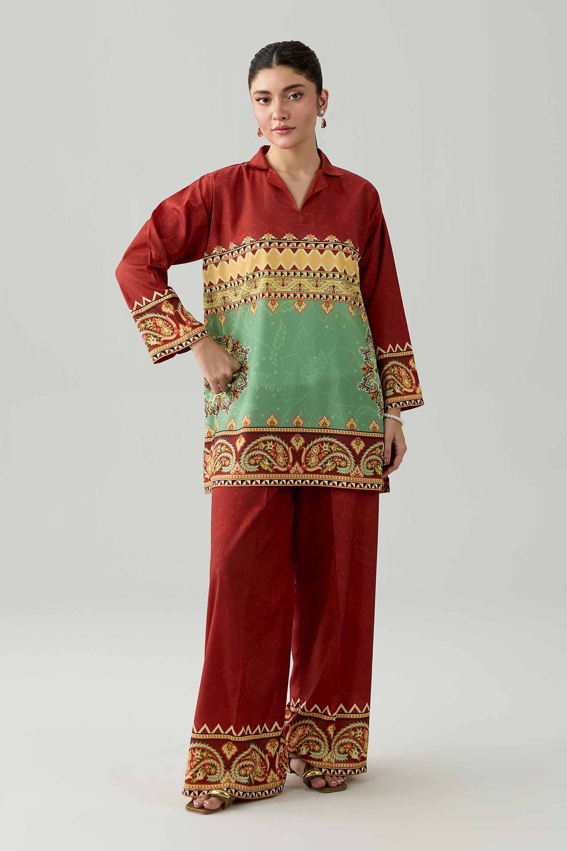 2 Piece - Printed Suit - AS26-77 Red Silk 2PC Printed Nishat Australia