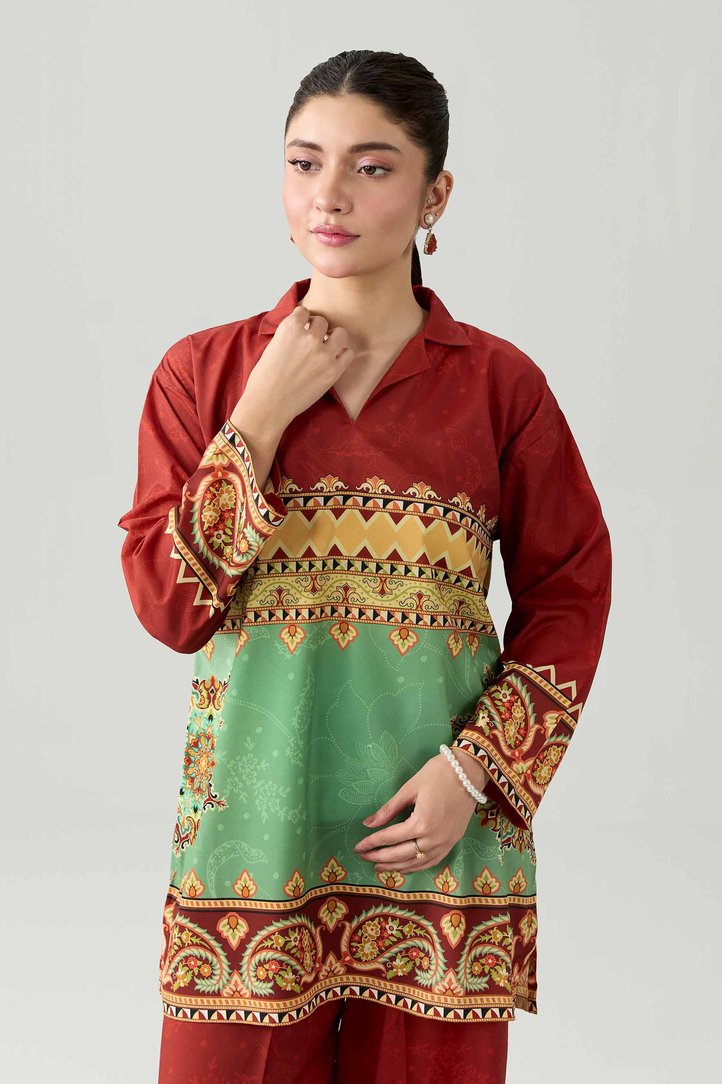 2 Piece - Printed Suit - AS26-77 Red Silk 2PC Printed Nishat Australia