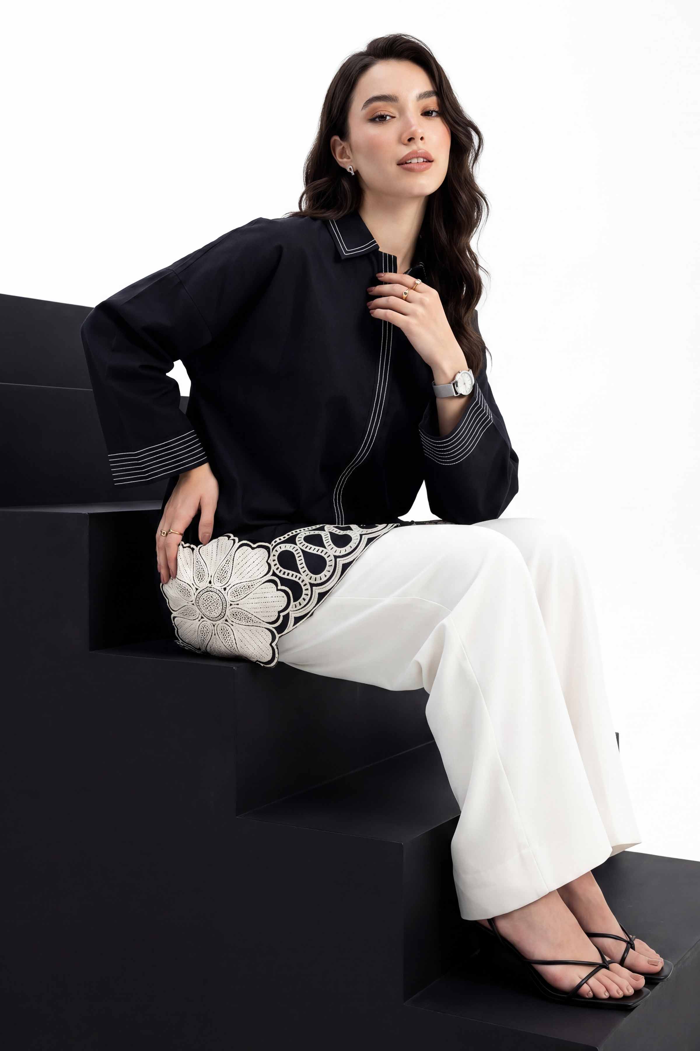 Embroidered Tunic - AS26-83 Black Cambric 1PC Embroidered Nishat Australia