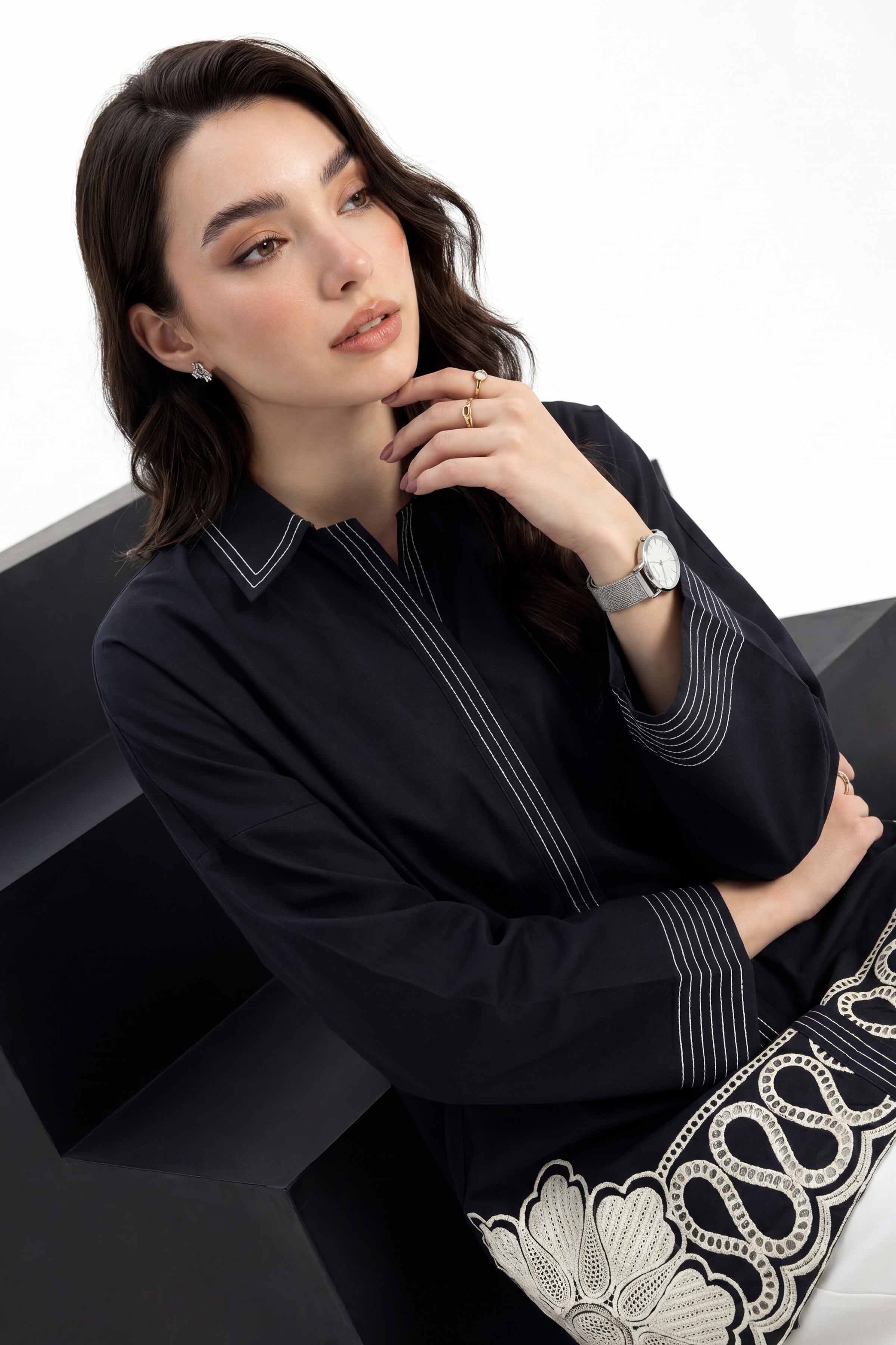 Embroidered Tunic - AS26-83 Black Cambric 1PC Embroidered Nishat Australia