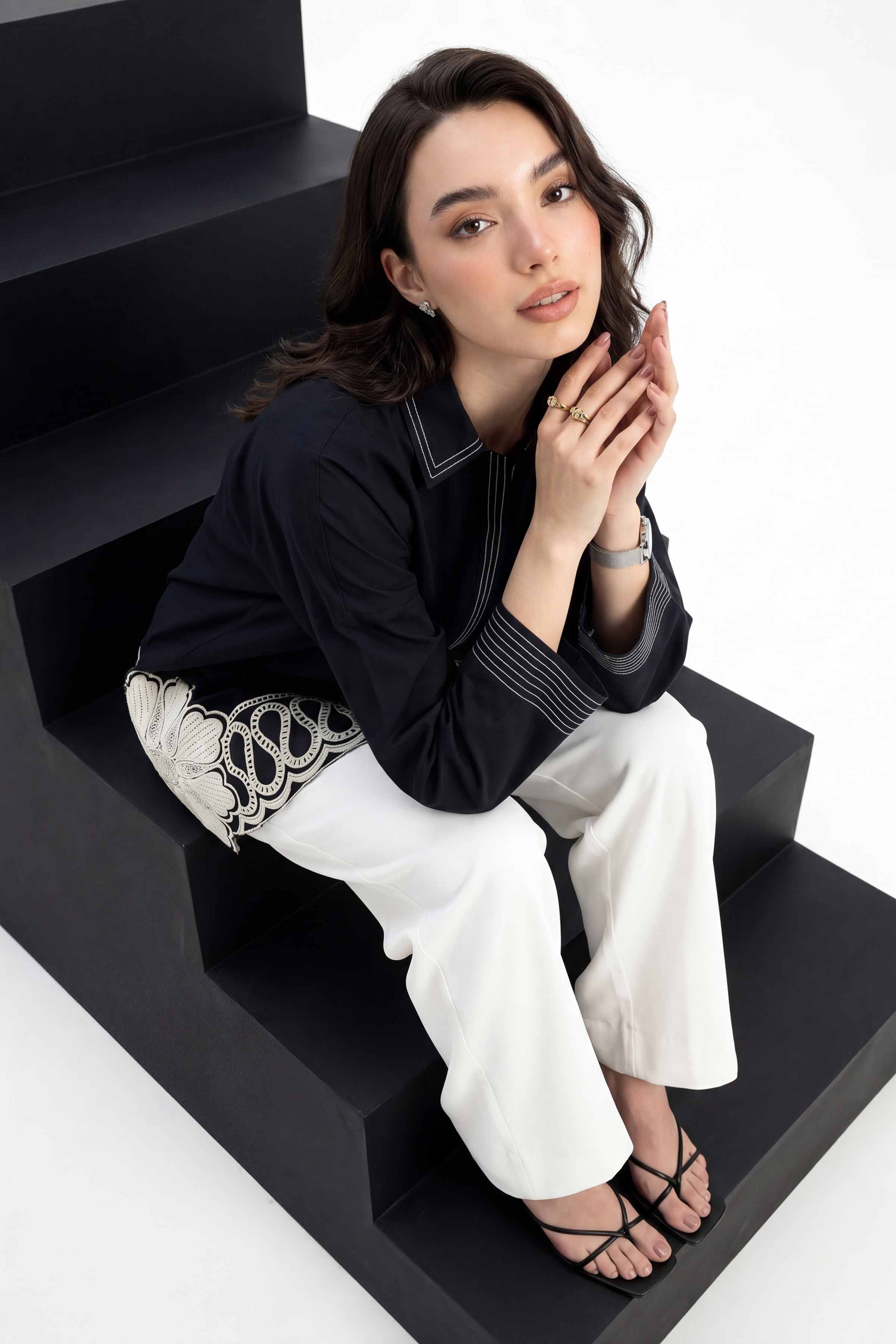 Embroidered Tunic - AS26-83 Black Cambric 1PC Embroidered Nishat Australia