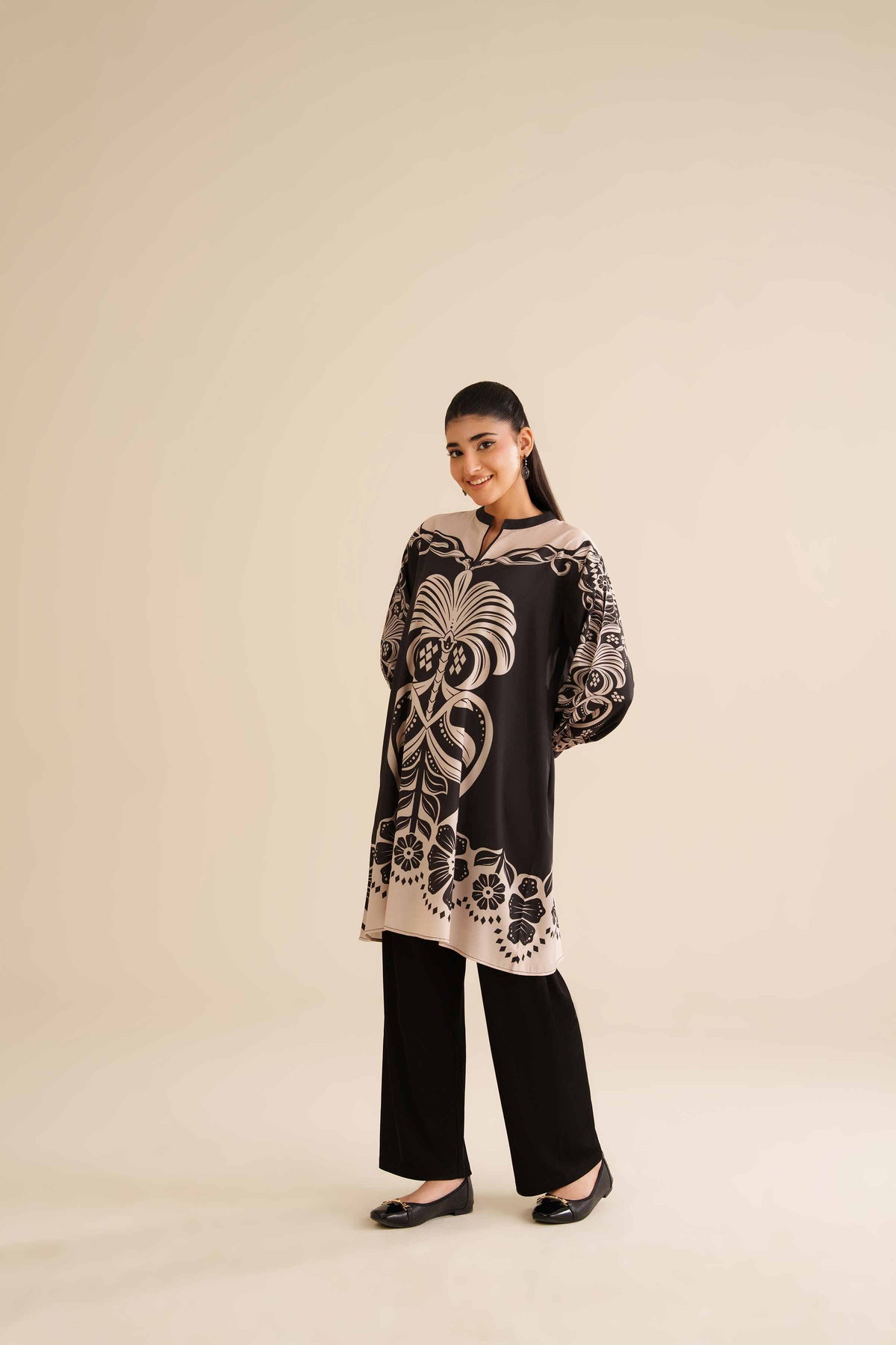 Printed Tunic - AW25-01 Black Silk 1PC Printed Nishat Australia