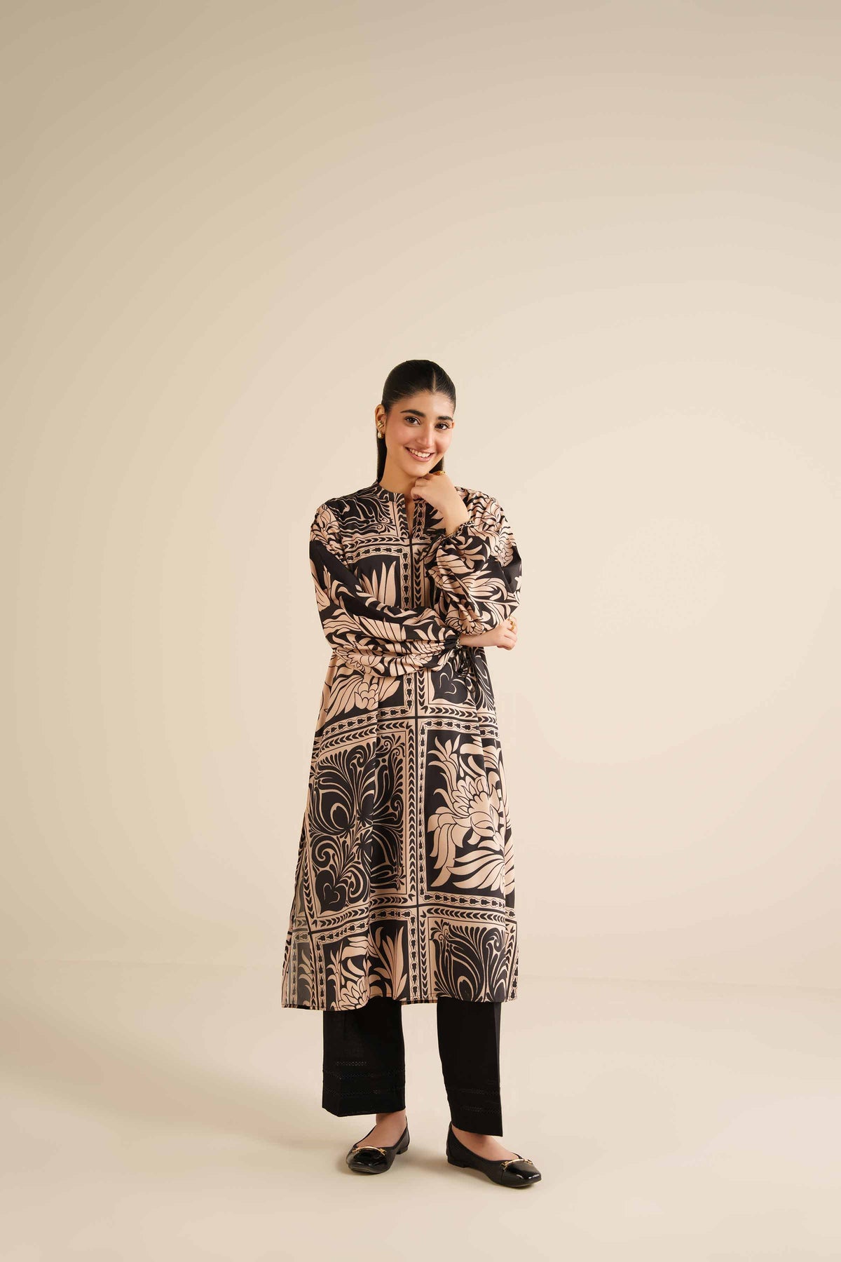 Printed Tunic - AW25-02 Black Silk 1PC Printed Nishat Australia