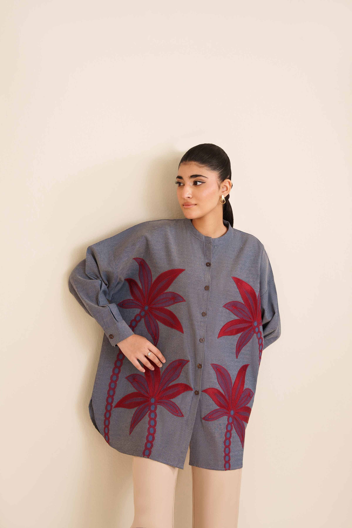 Embroidered Tunic - AW25-05 Blue Silk 1PC Embroidered Nishat Australia