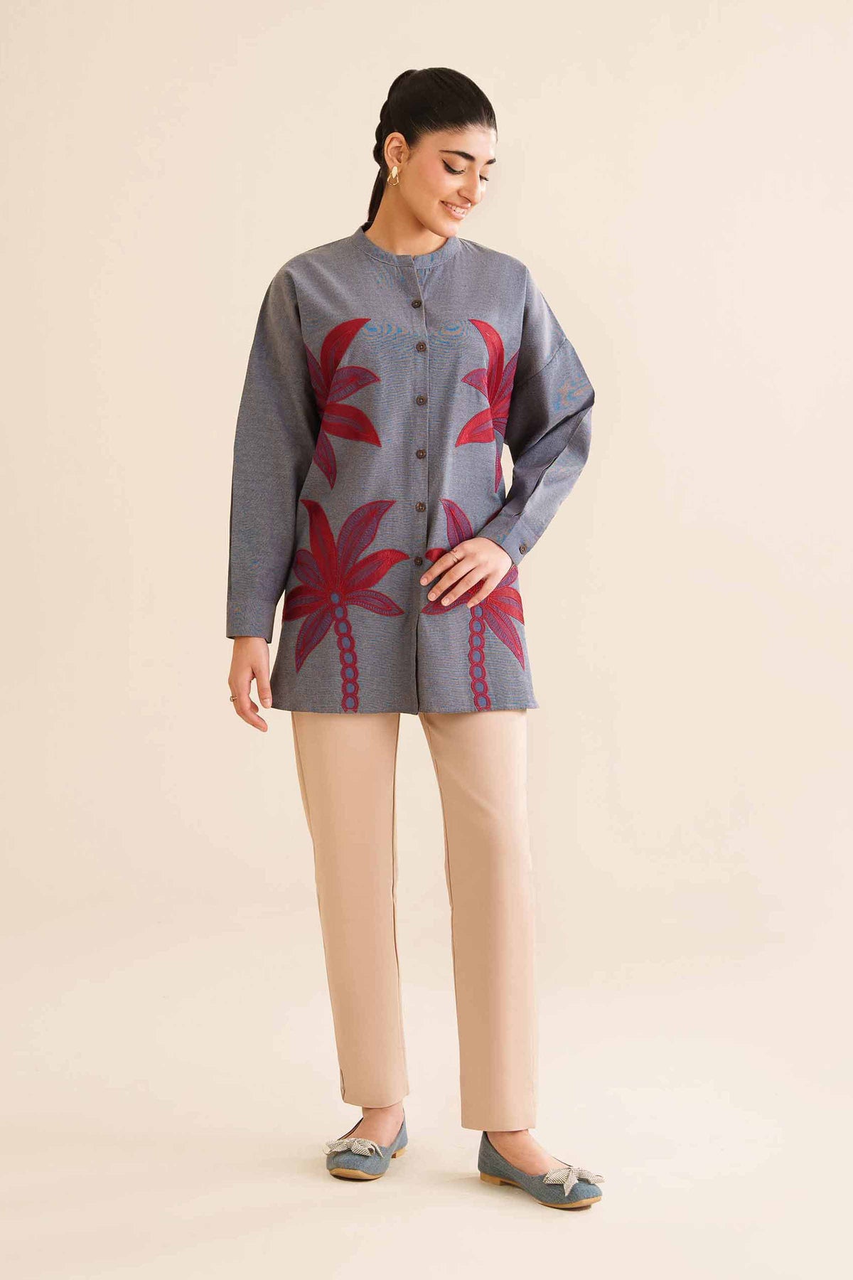 Embroidered Tunic - AW25-05 Blue Silk 1PC Embroidered Nishat Australia