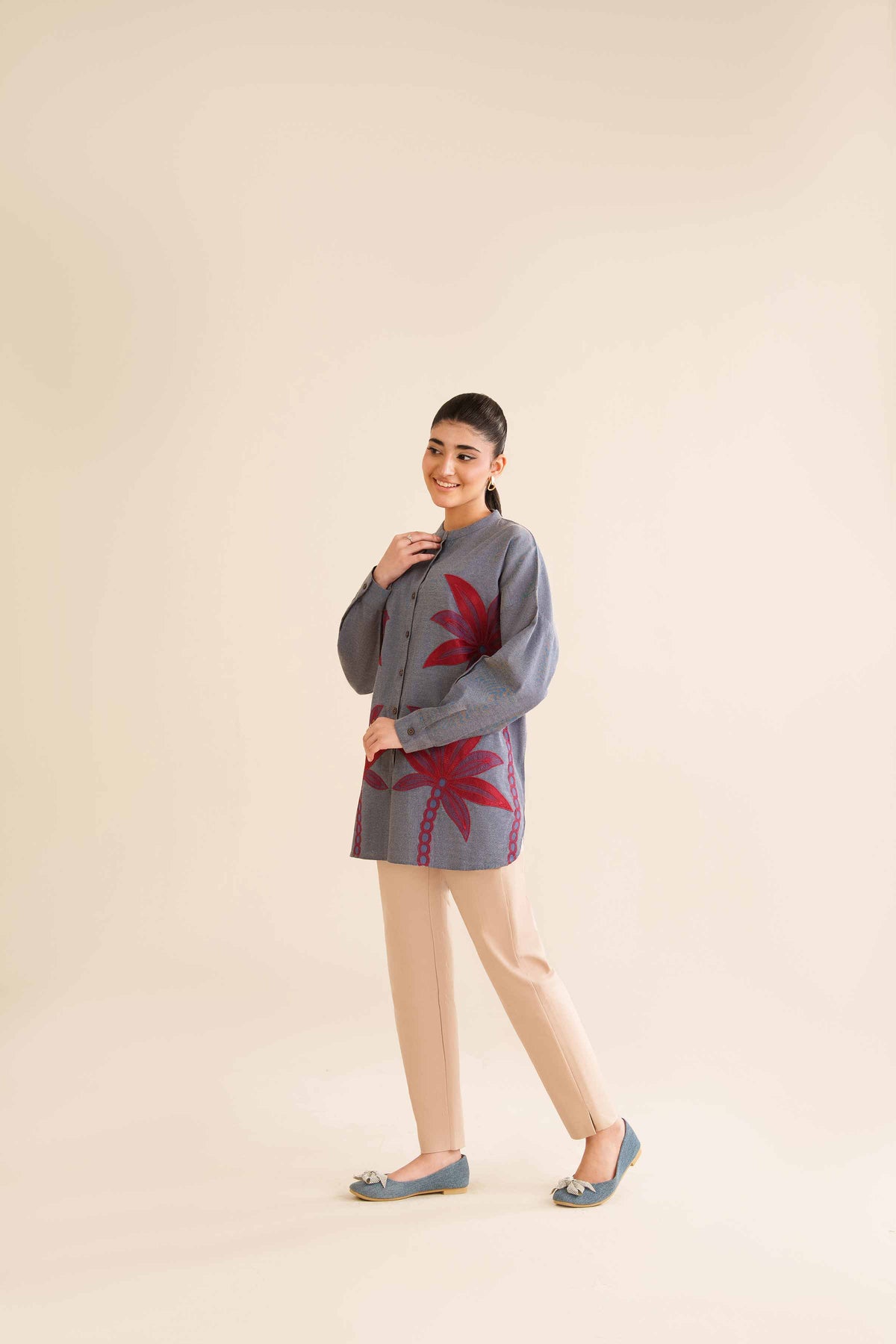 Embroidered Tunic - AW25-05 Blue Silk 1PC Embroidered Nishat Australia