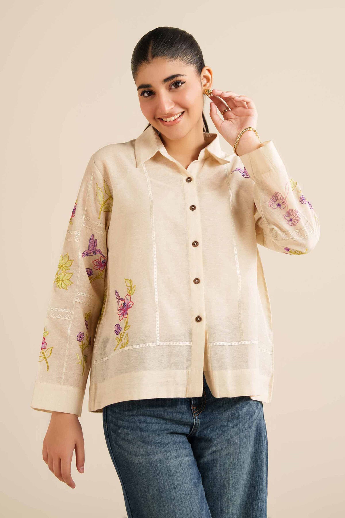 Embroidered Tunic - AW25-14 Red Cotton 1PC Embroidered Nishat Australia