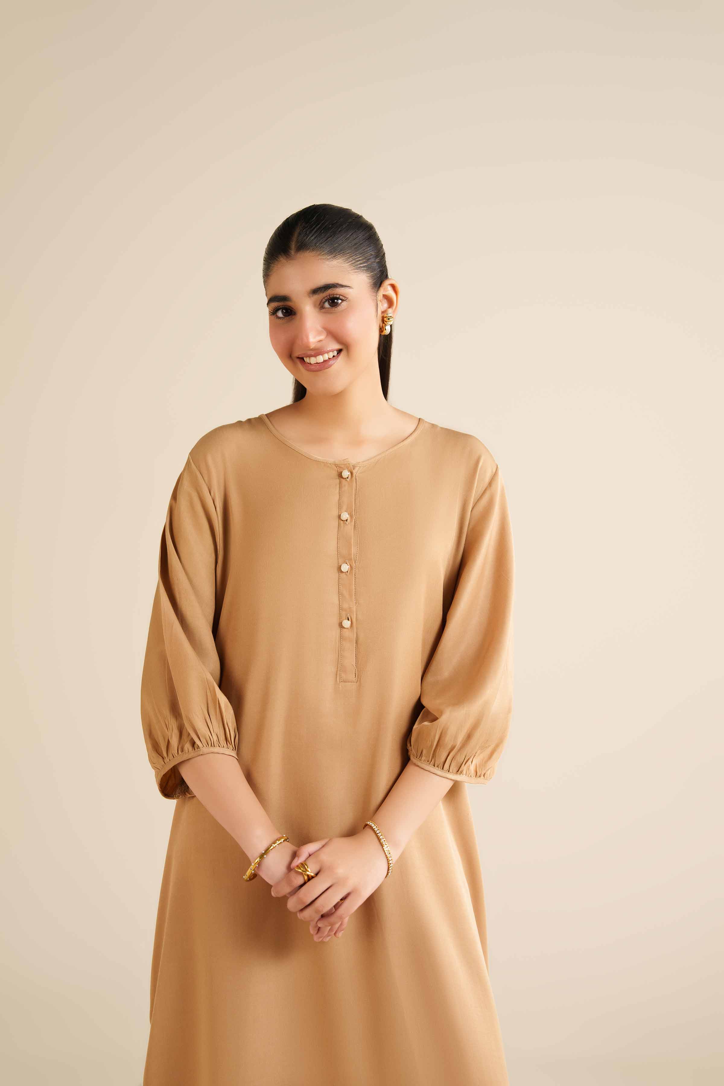 Basic Dress - AW25-15 READY TO WEAR Beige Twill 1PC Solids