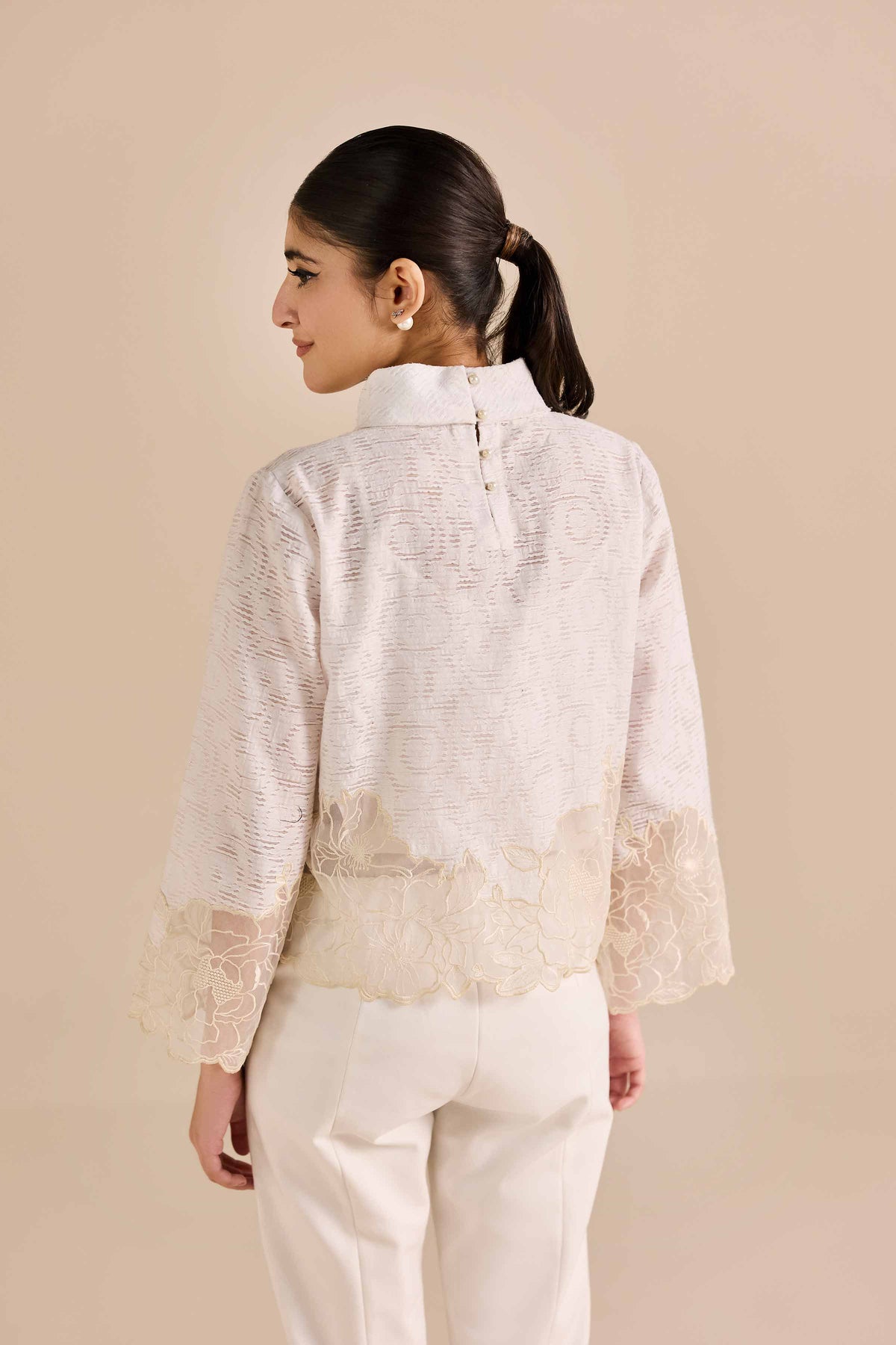 Embroidered Tunic - AW25-16 White Organza 1PC Embroidered Nishat Australia