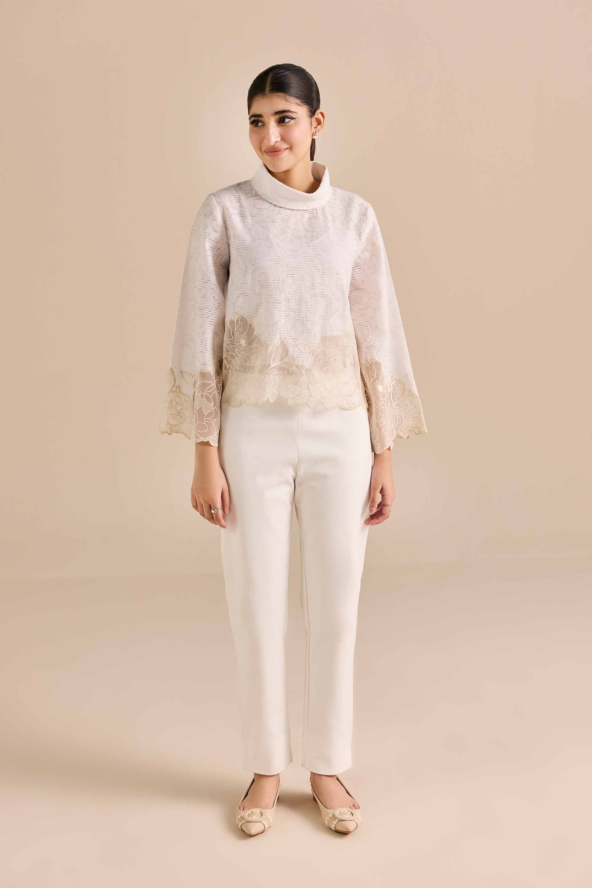 Embroidered Tunic - AW25-16 White Organza 1PC Embroidered Nishat Australia