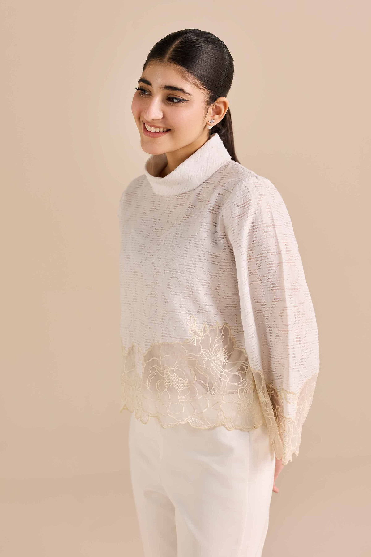 Embroidered Tunic - AW25-16 White Organza 1PC Embroidered Nishat Australia