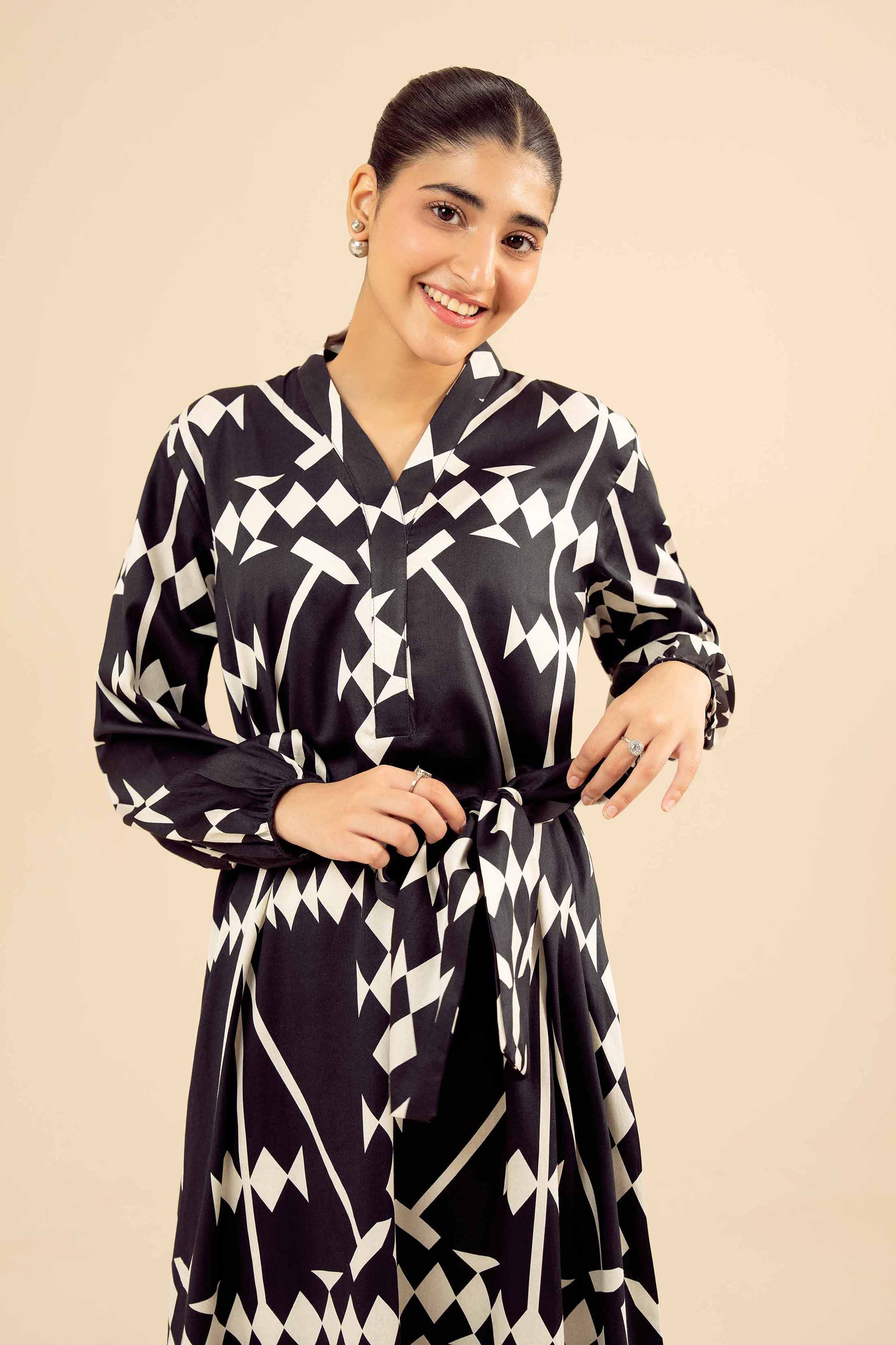 Printed Dress - AW25-20 READY TO WEAR Black Sateen 1PC Printed
