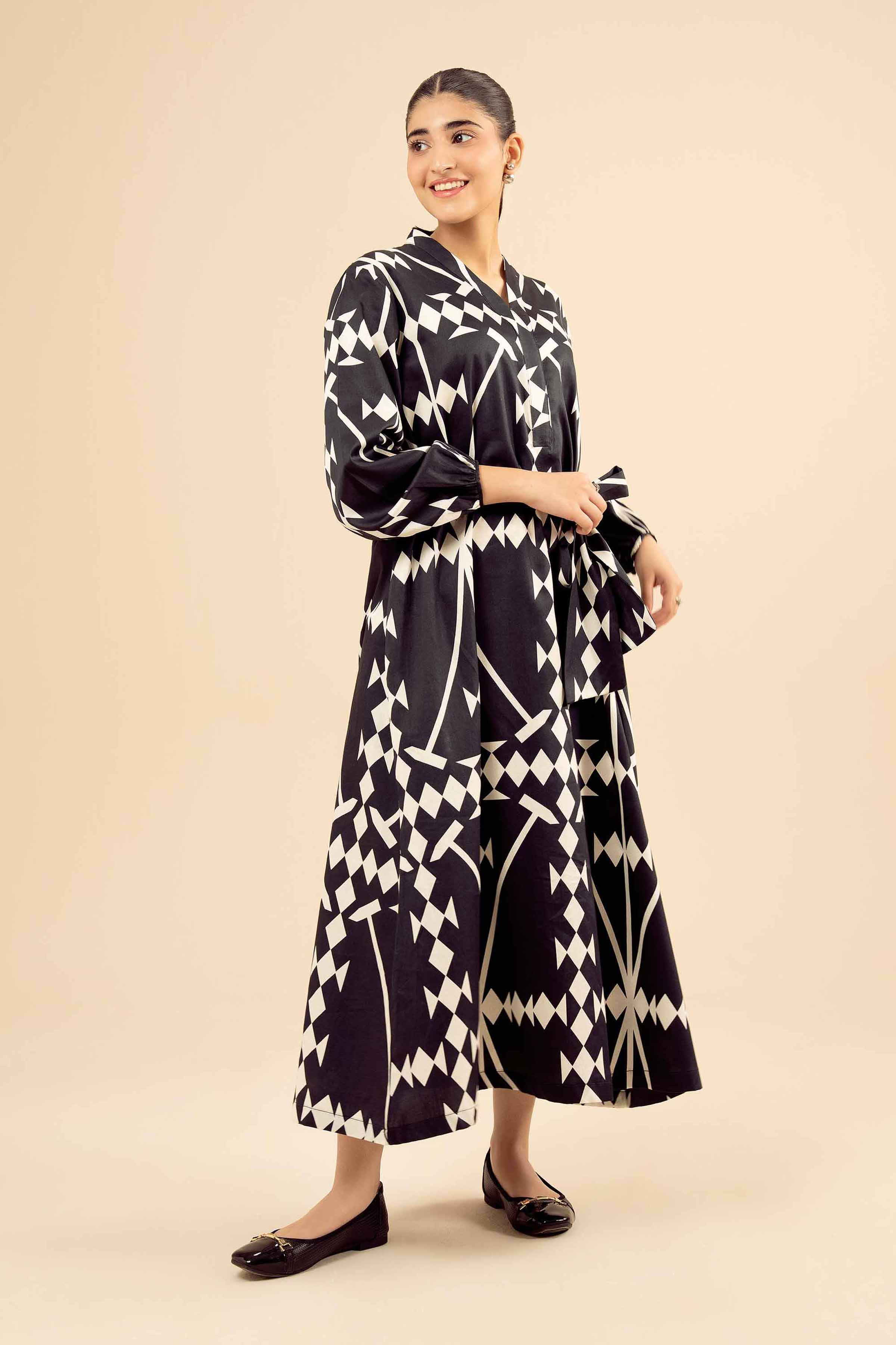 Printed Dress - AW25-20 READY TO WEAR Black Sateen 1PC Printed