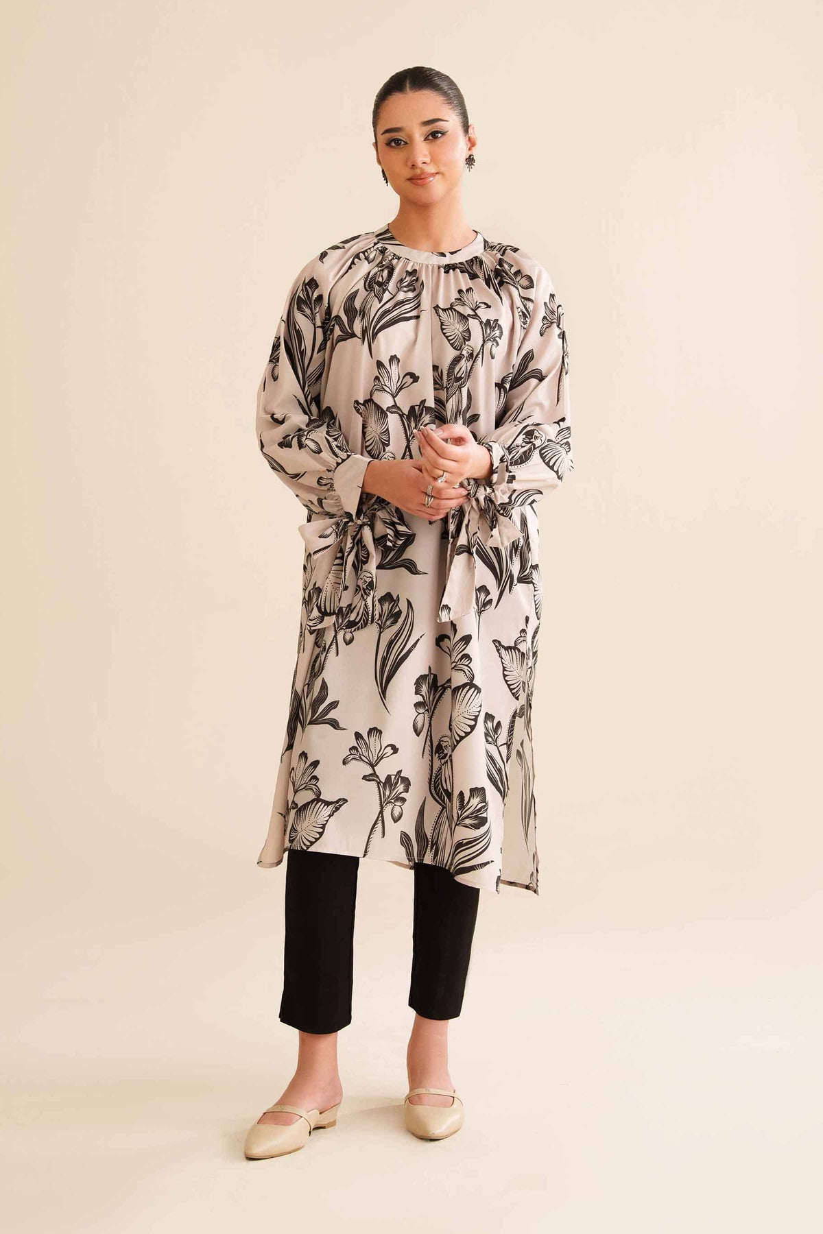 Printed Tunic - AW25-34 Beige Silk 1PC Printed Nishat Australia