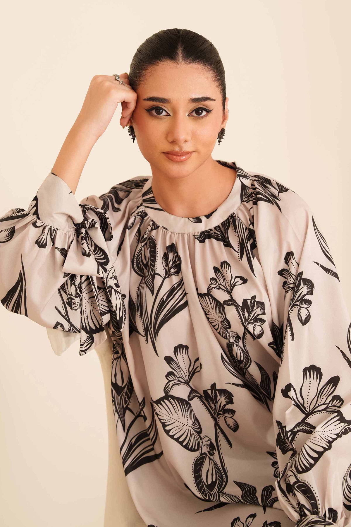 Printed Tunic - AW25-34 Beige Silk 1PC Printed Nishat Australia