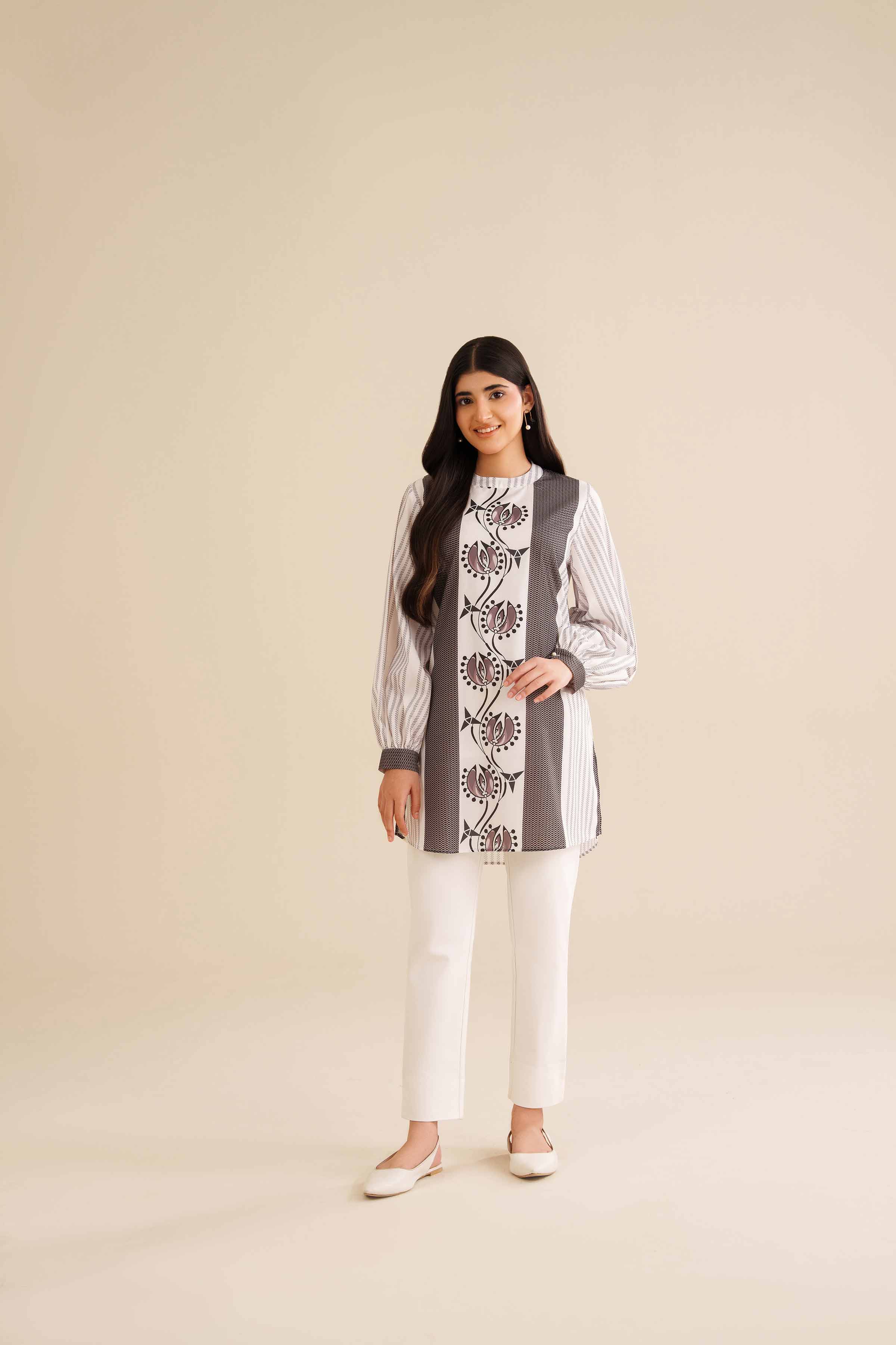 Printed Tunic - AW25-36 READY TO WEAR White Silk 1 Piece Printed