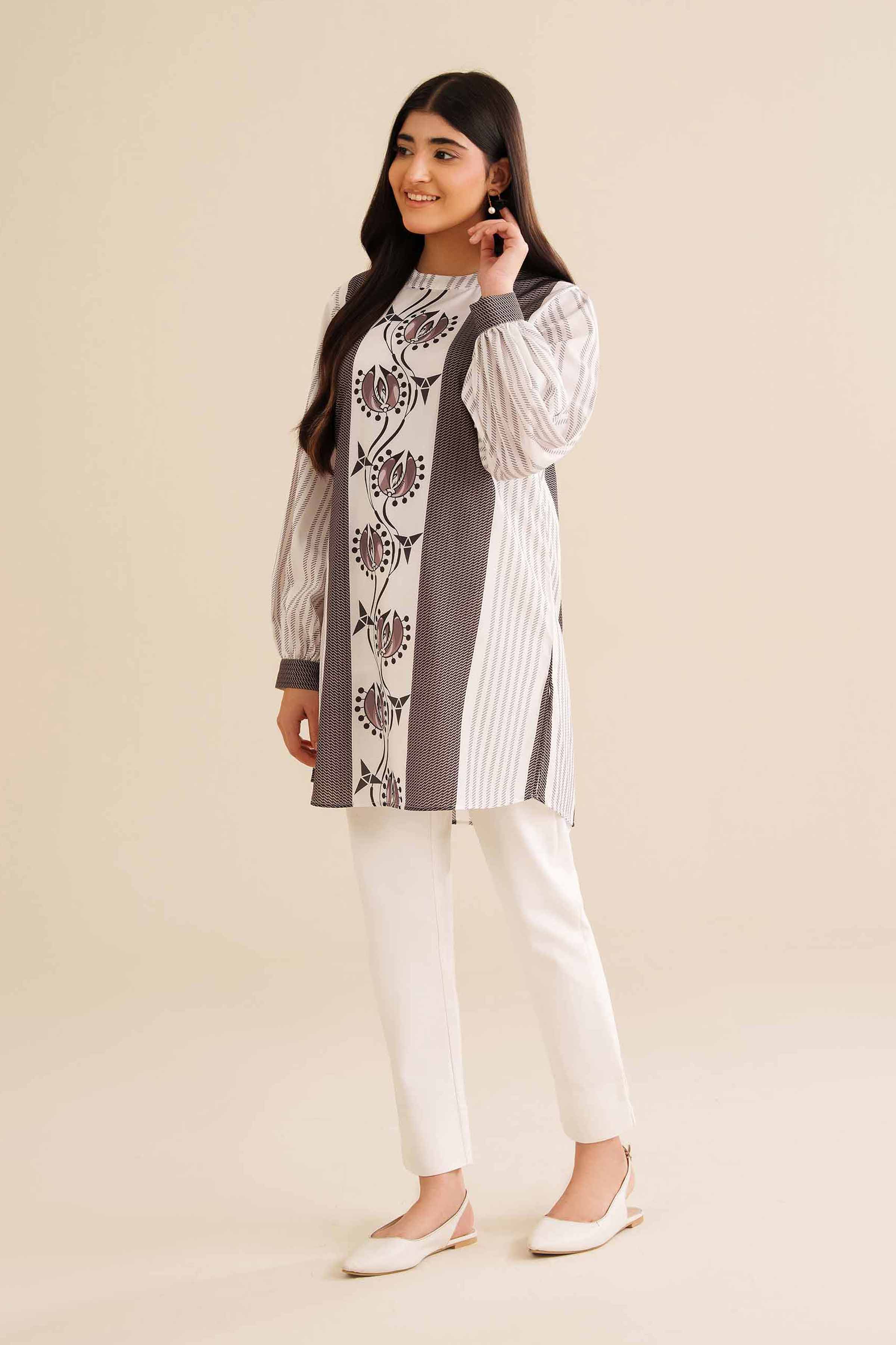 Printed Tunic - AW25-36 READY TO WEAR White Silk 1 Piece Printed